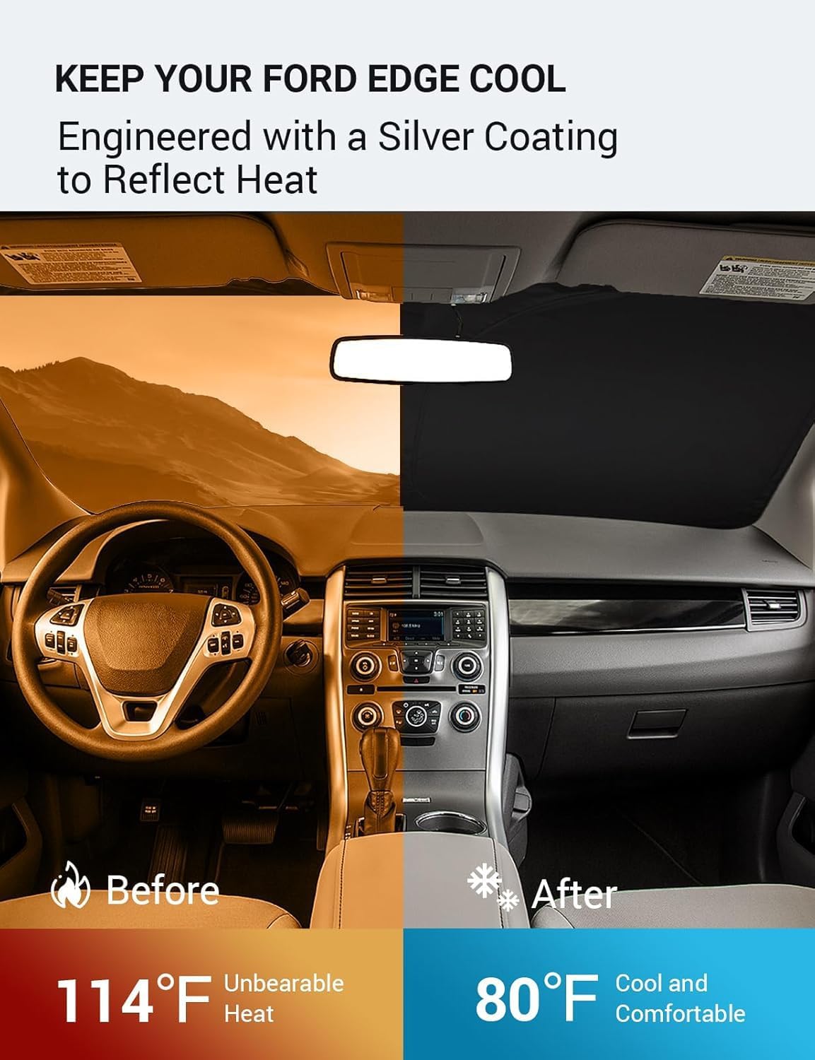 Proadsy 2025 Upgrade Windshield Sun Shade Custom Fit 2007-2014 Ford Edge Foldable Front Sunshade Protector Sun Visor Blocks Uv R