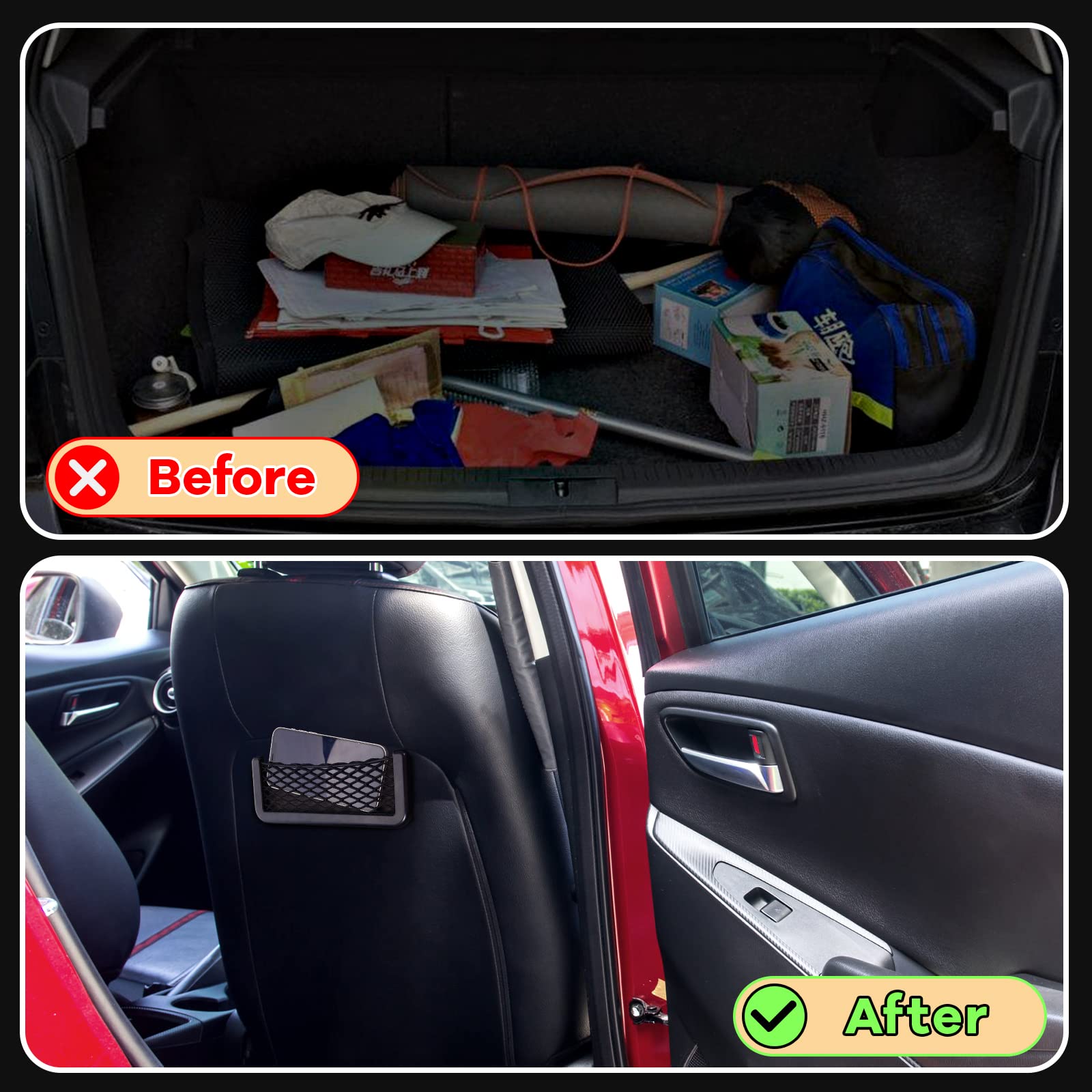 2 Pieces Abs Plastic Frame Car Storage Net Bag Phone Car Mesh Net Holder Rv Storage Boat Cargo Pocket Organizer Framed Mesh Net Pocket With Screws For Auto Rv Net (8 X 3.1 Inch)