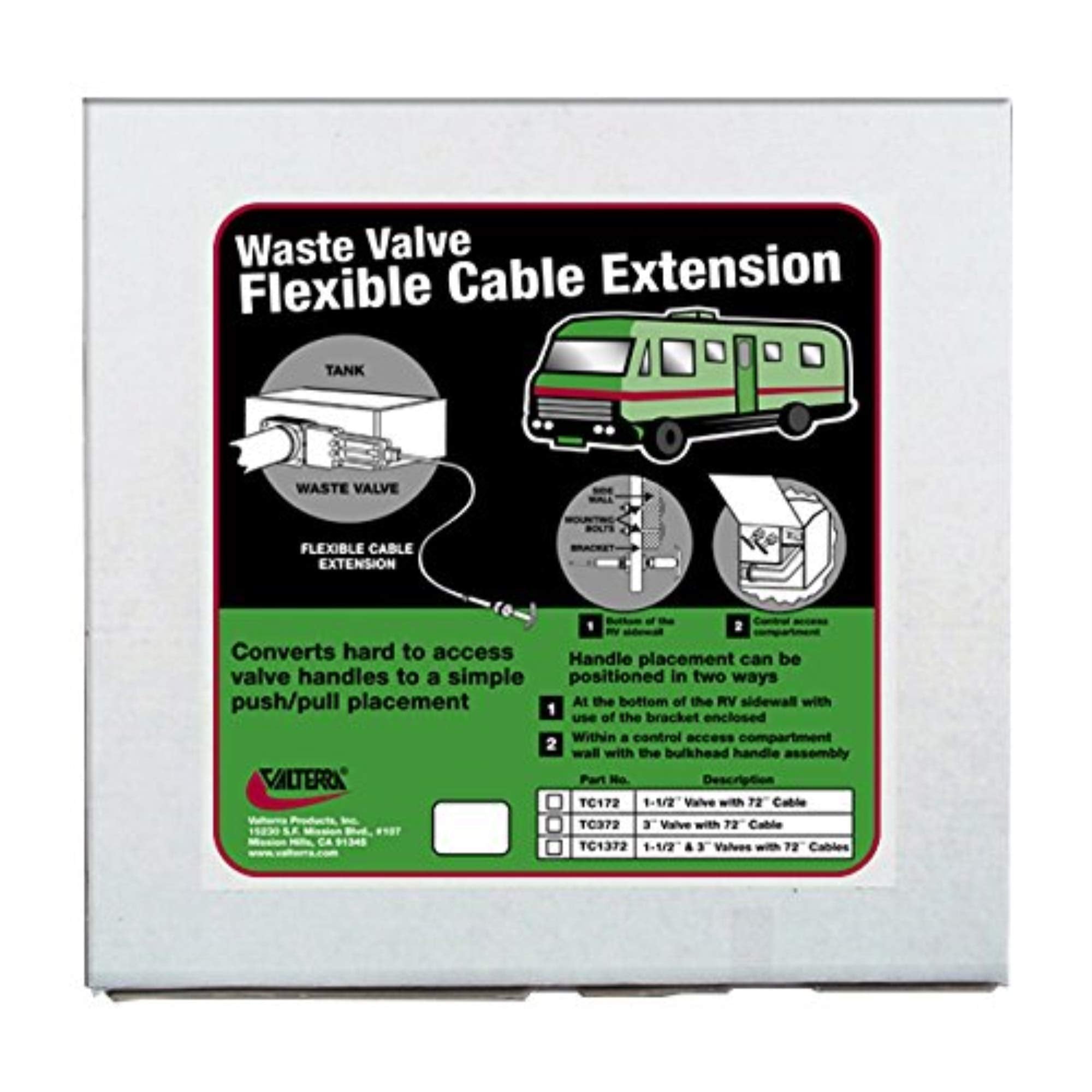 Valterra Tc172 72'' Flexible Cable Kit With 1-1/2'' Valve , Black