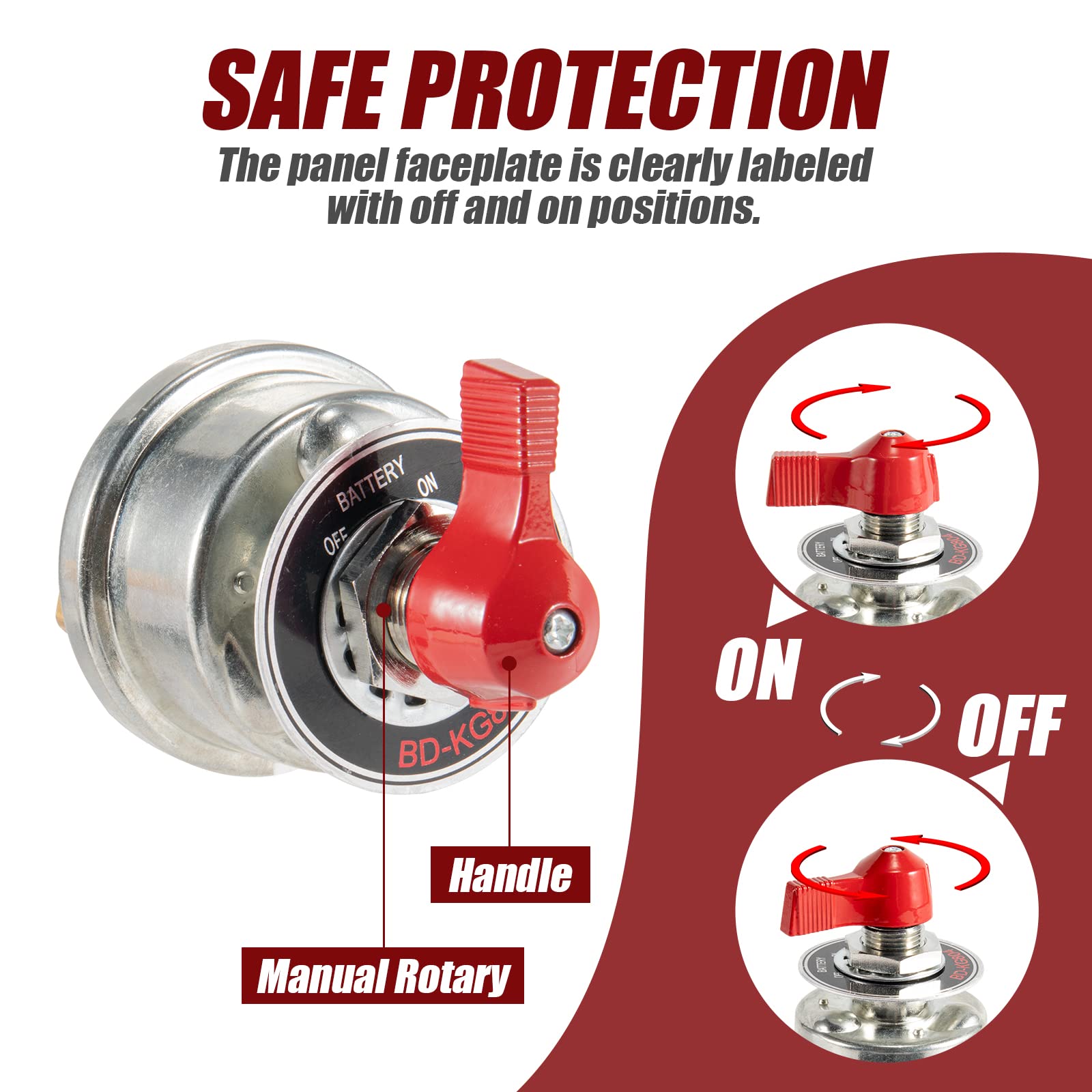 KACOLA High Current Battery Disconnect Switch 300A, 12-24V Master Battery Power Cut Isolator Kill Switch with Face Plate for Car