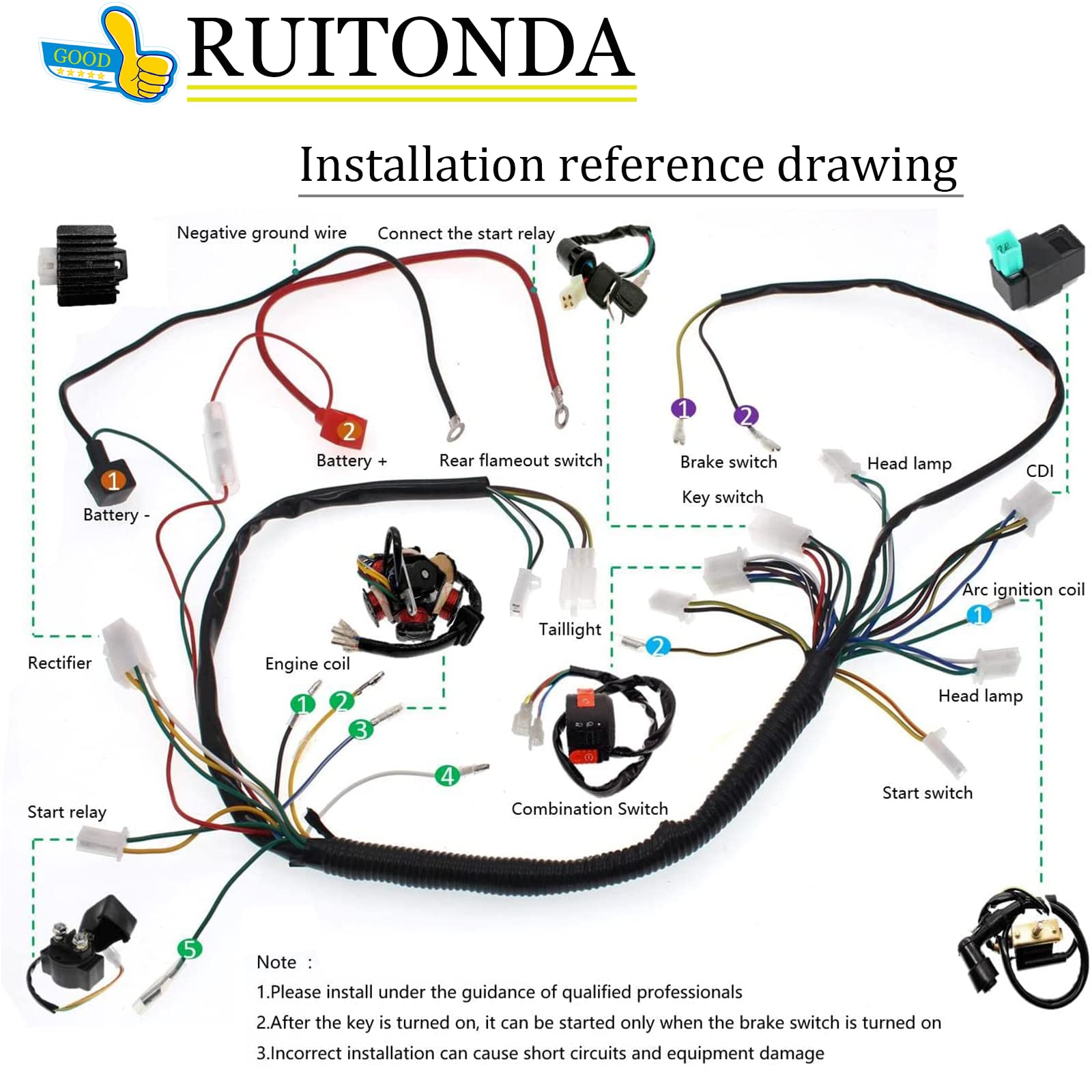 RUITONDA 6 Coil Stator CDI Wiring Harness for 49cc-150cc GY6 ATV Go Kart Pit Bike - Durable Lead Material