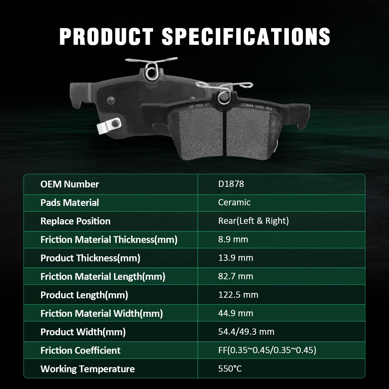 Automuto 8Pcs Front & Rear Ceramic Disc Brake Pads Set D914 D1878 For Honda Civic 2016-2021