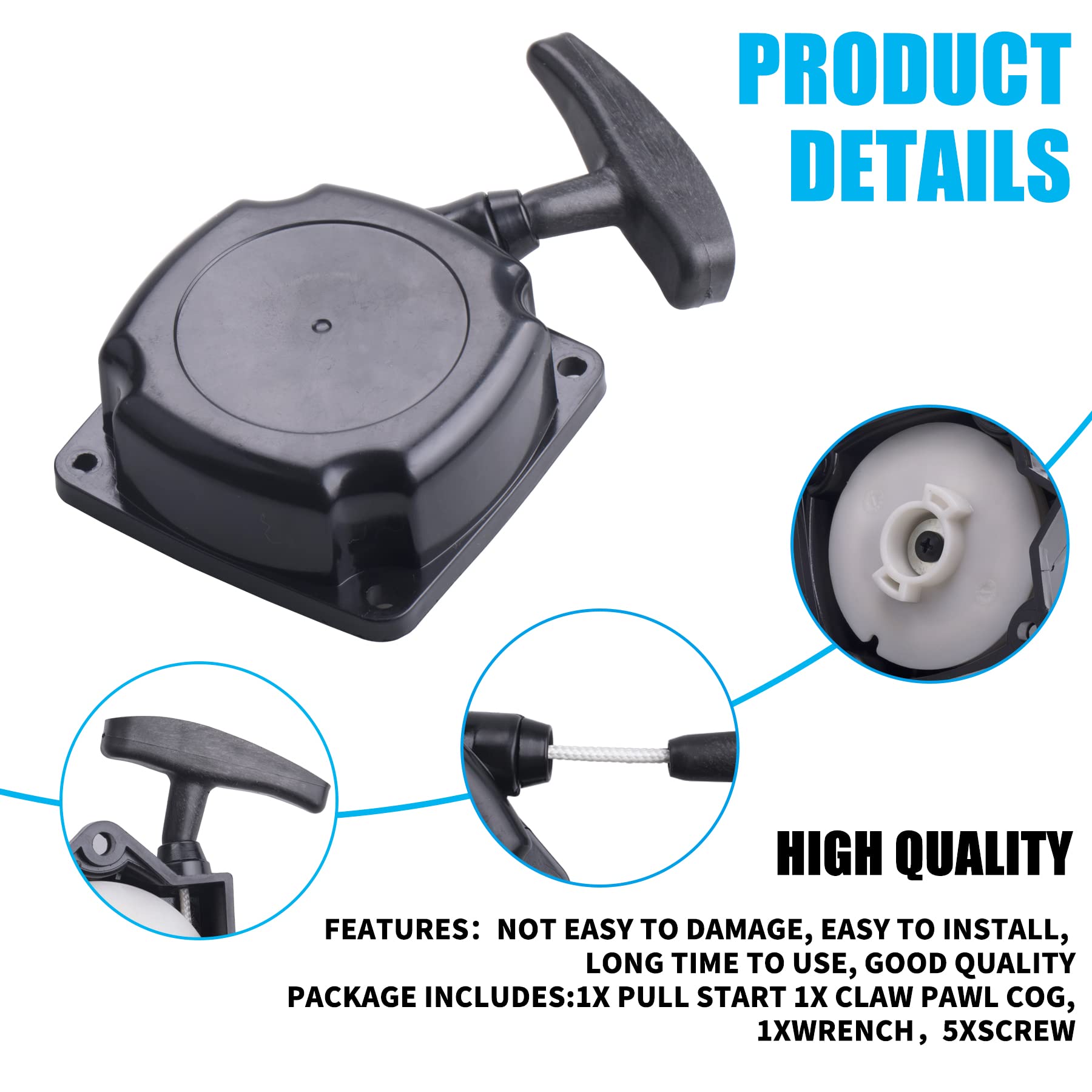 Jingke Recoil Pull Starter With Claw Pawl Cog For 43Cc 47Cc 49Cc 50C Atvs Pocket Dirt Bike Gas Scooters Pocket Bikes Mid-Bikes Mini-Choppers Small Quads With Claw Pawl Cog