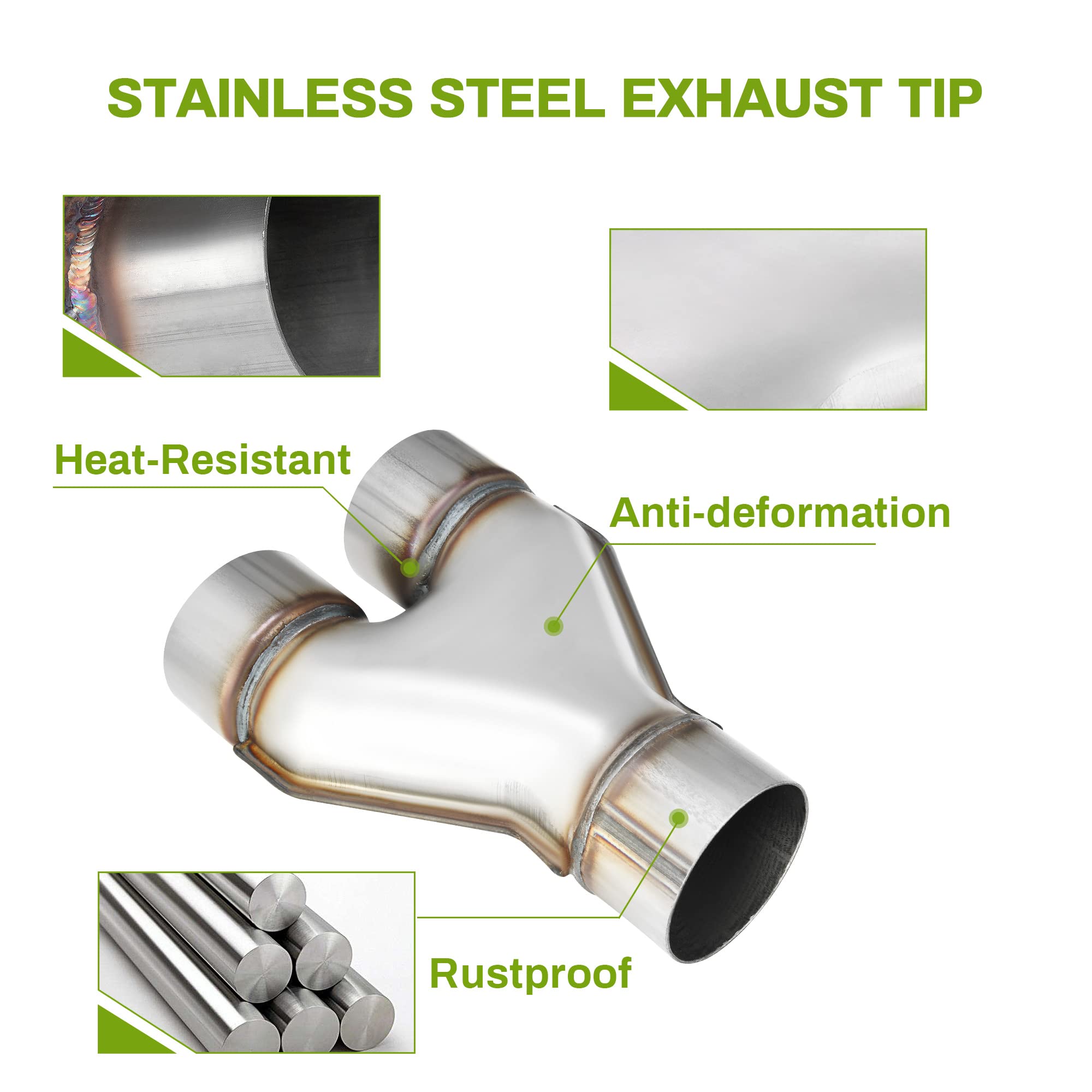 Autosaver88 3 Inch Dual Exhaust Y Pipe, 3' Single To 3' Dual Exhaust Adapter Connector, Stainless Steel Diesel Y-Pipe, 10' Overall Length, Universal 3 Inch Y Exhaust Pipe, Weld-On