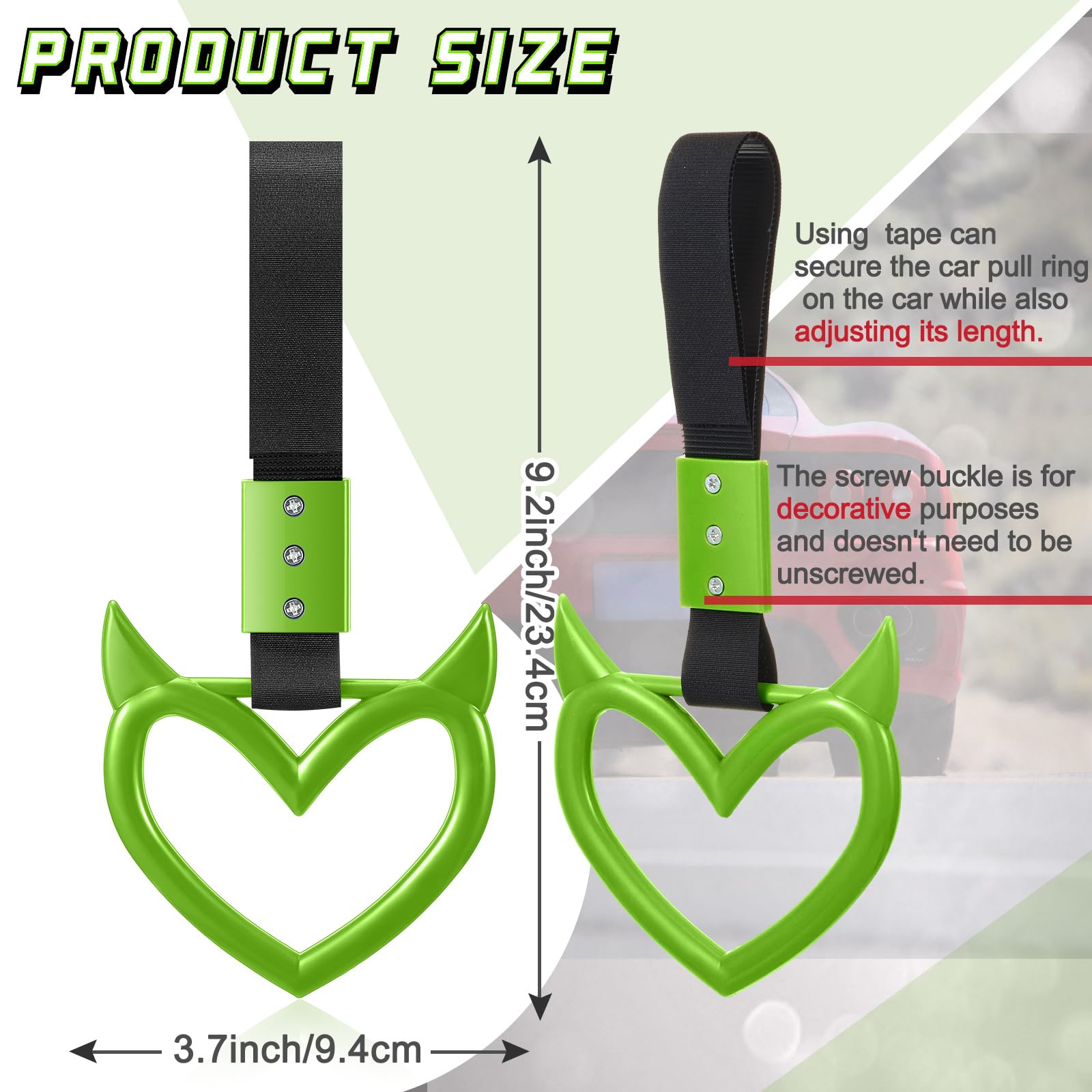 Fabbay 2 Pieces Heart Handle Keychains Car Accessory Heart Hand Strap Drift Charm For Car Interior Exterior Decoration(Green,Dev
