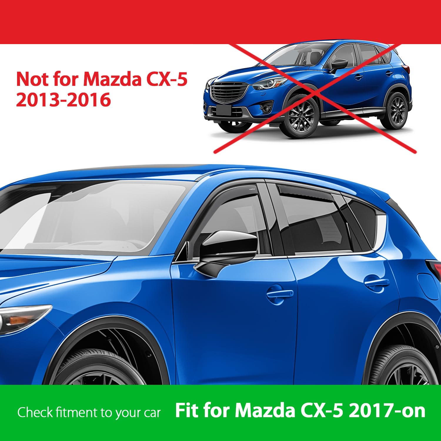 Goodyear Shatterproof In-Channel Window Deflectors For Mazda Cx-5 2017-2025, Rain Guards, Window Visors For Cars, Vent Deflector