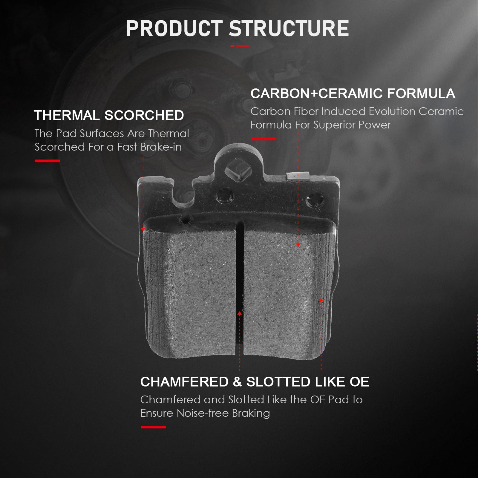 Cciyu D876 Rear Ceramic Brake Pads Kits 4Pcs Fit For Mercedes-Benz C230 C240 C280 C3 C350 Clk3 Clk350 Clk430 E300 E3 E4 E430 Slk