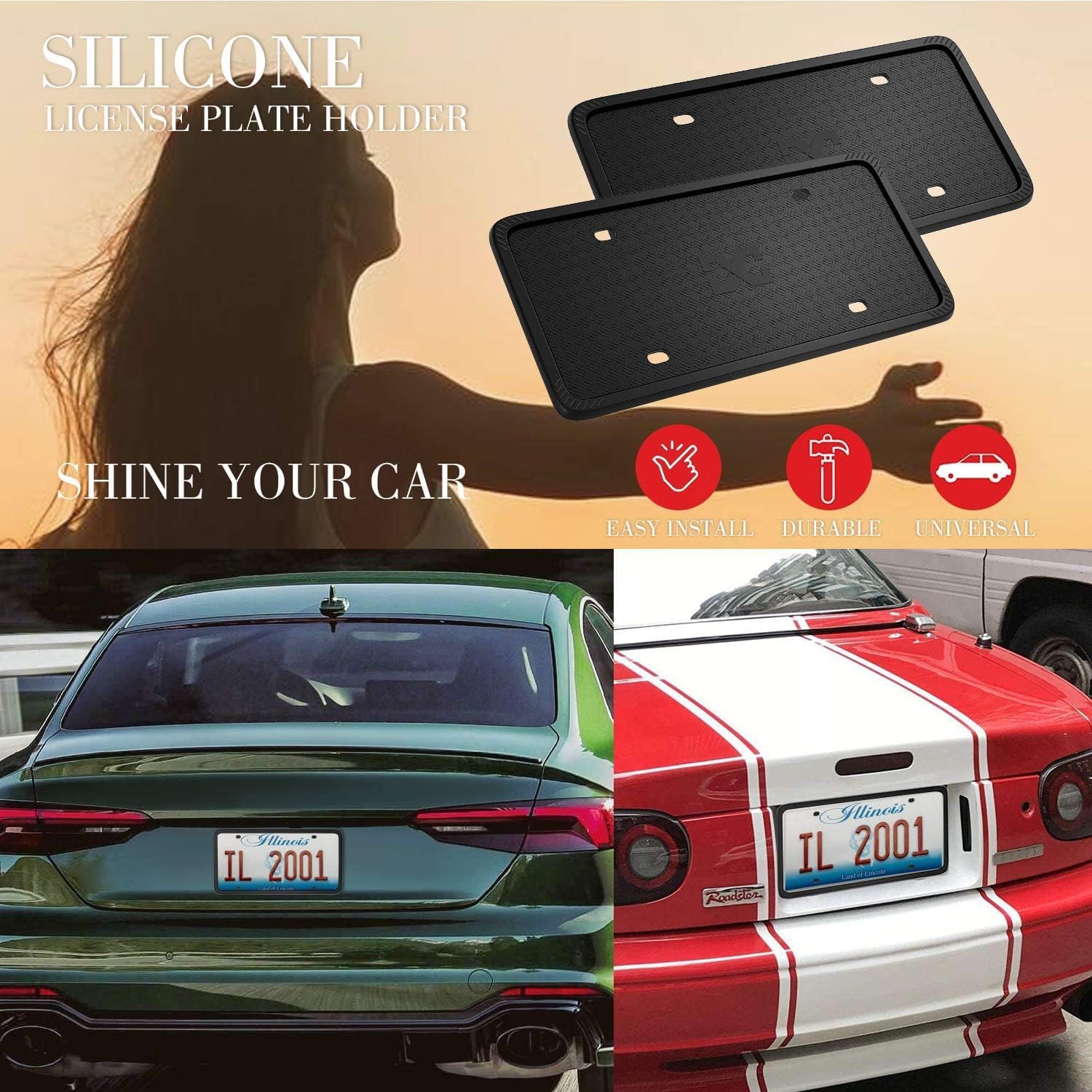 Xclpf Silicone Black License Plate Frame Covers 1 Pack- Front And Back Car Plate Bracket Holders. Rust-Proof, Rattle-Proof, Weat