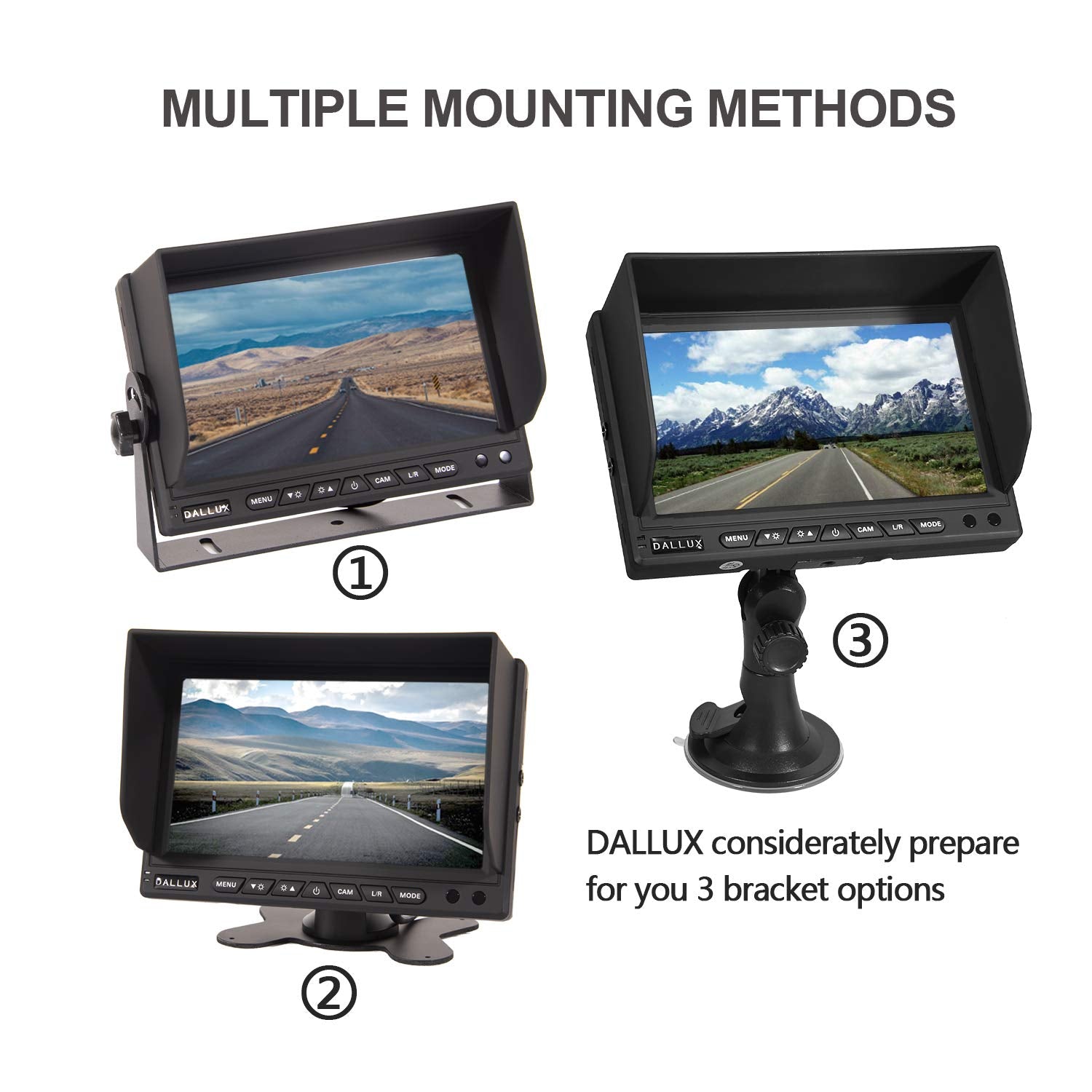 DALLUX Heavy Duty Backup Camera Kit with 7" LCD Monitor, 4 PIN, Waterproof Night Vision for Trucks, Buses, RVs - Model RCS7002