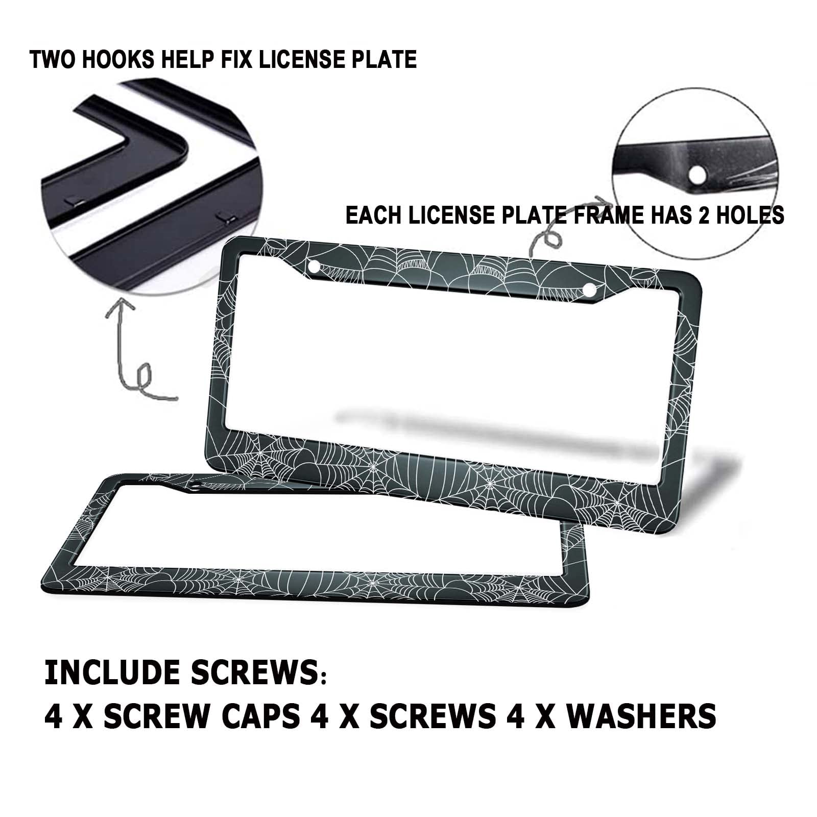 Hosnye Halloween Spider Web License Plate Frame Black 2 Pcs Black And White Metal Cute Licenses Plates Frames Licenses Plate Cov