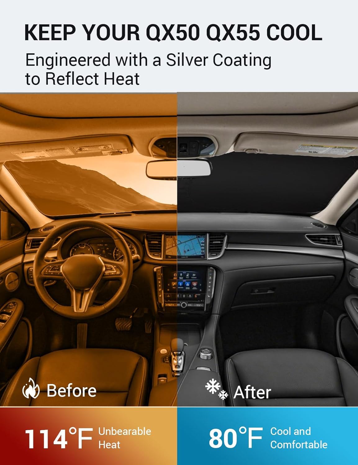 Proadsy 2025 Upgrade Windshield Sun Shade Custom Fit 2021-2023 2024 2025 Qx55 Infiniti Qx50 2019-2021 Foldable Front Sunshade Pr