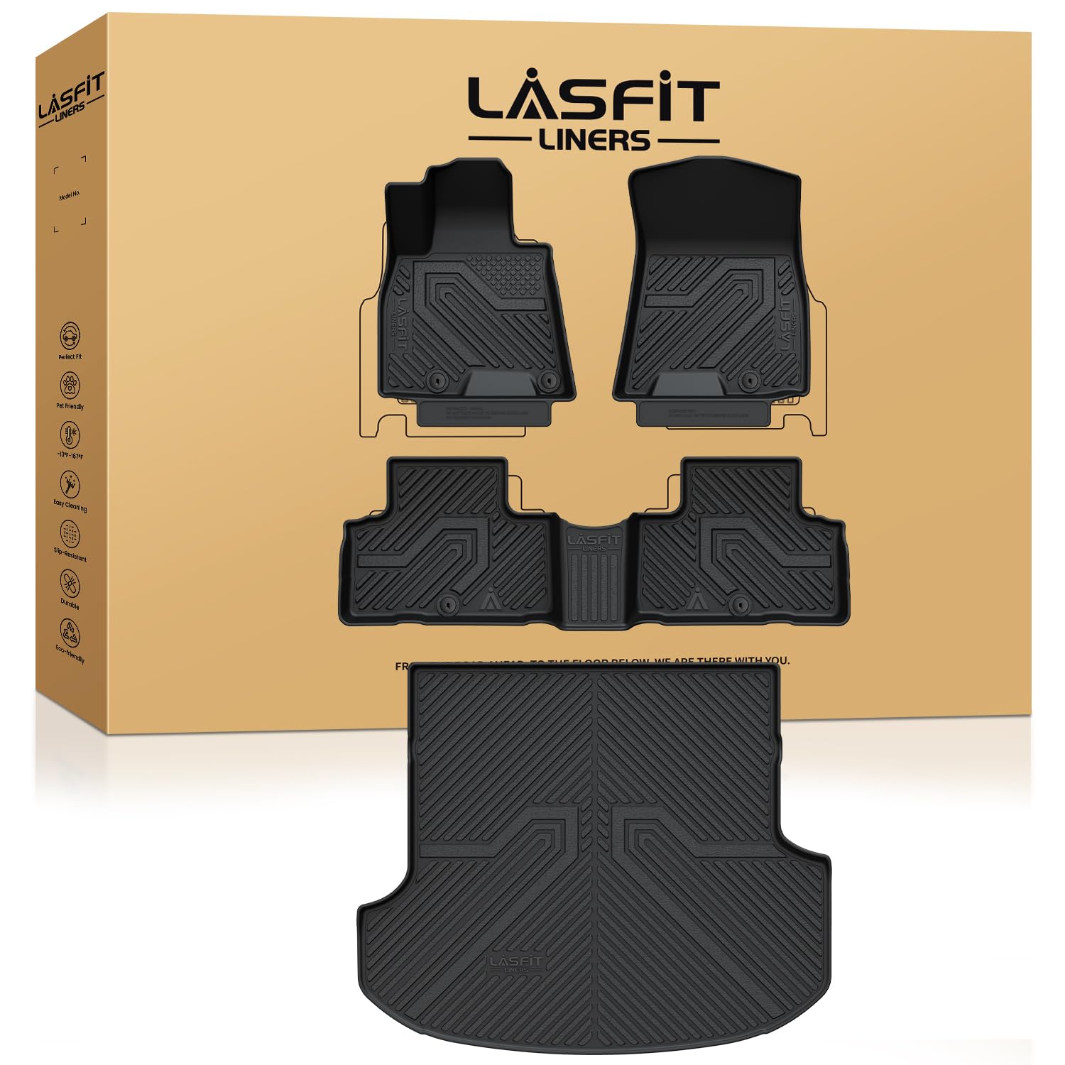 LASFIT Floor Mats & Cargo Mat for Genesis GV80 2021-2024(Fit 5 Seats), TPE All Weather Protection Custom Fit 1st & 2nd Row Rubbe