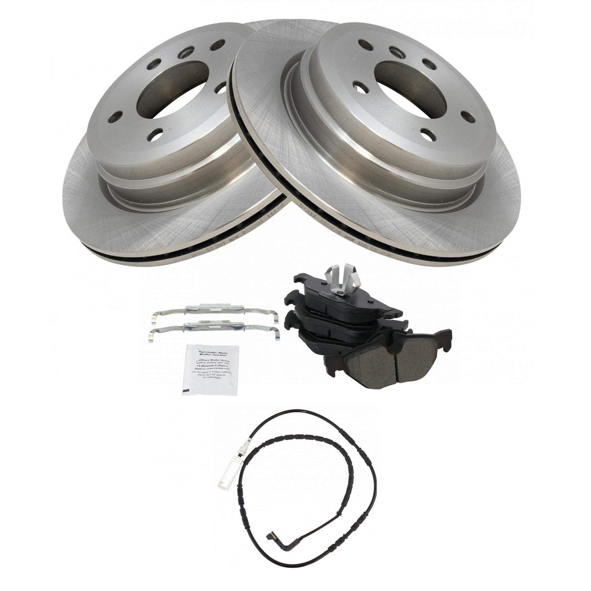 Trq Rear Brake Pad & Rotor Kit Brake Pad Wear Sensor Brake Pads Brake Rotor Semi-Metallic Compatible With 2007-2013 Bmw 328I 200