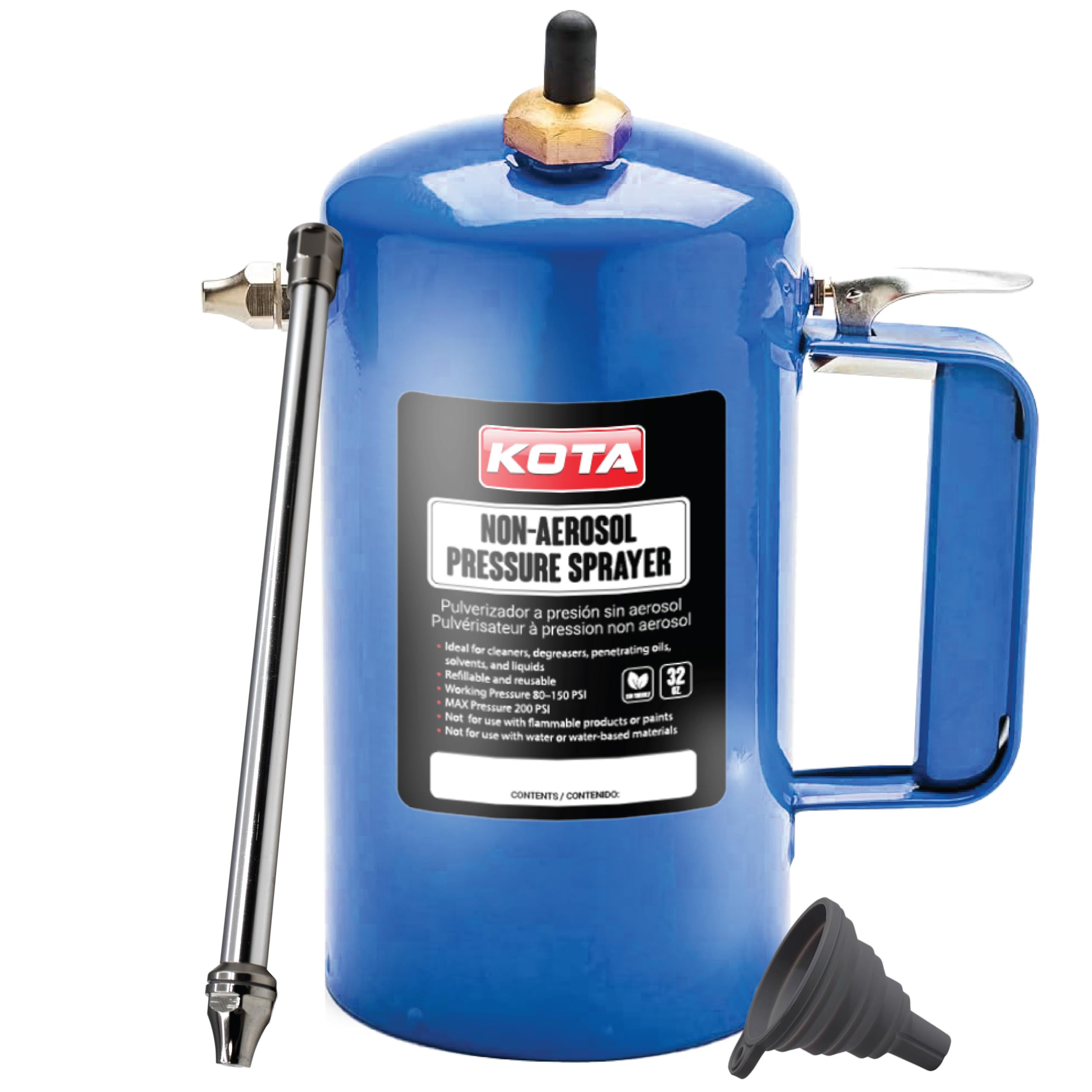 LAUCO Non Aerosol Pressure Sprayer - Refillable Pressurized Sprayer Bottle for Oil, Solvent, Degreasers, Lubricants - Rechargeab