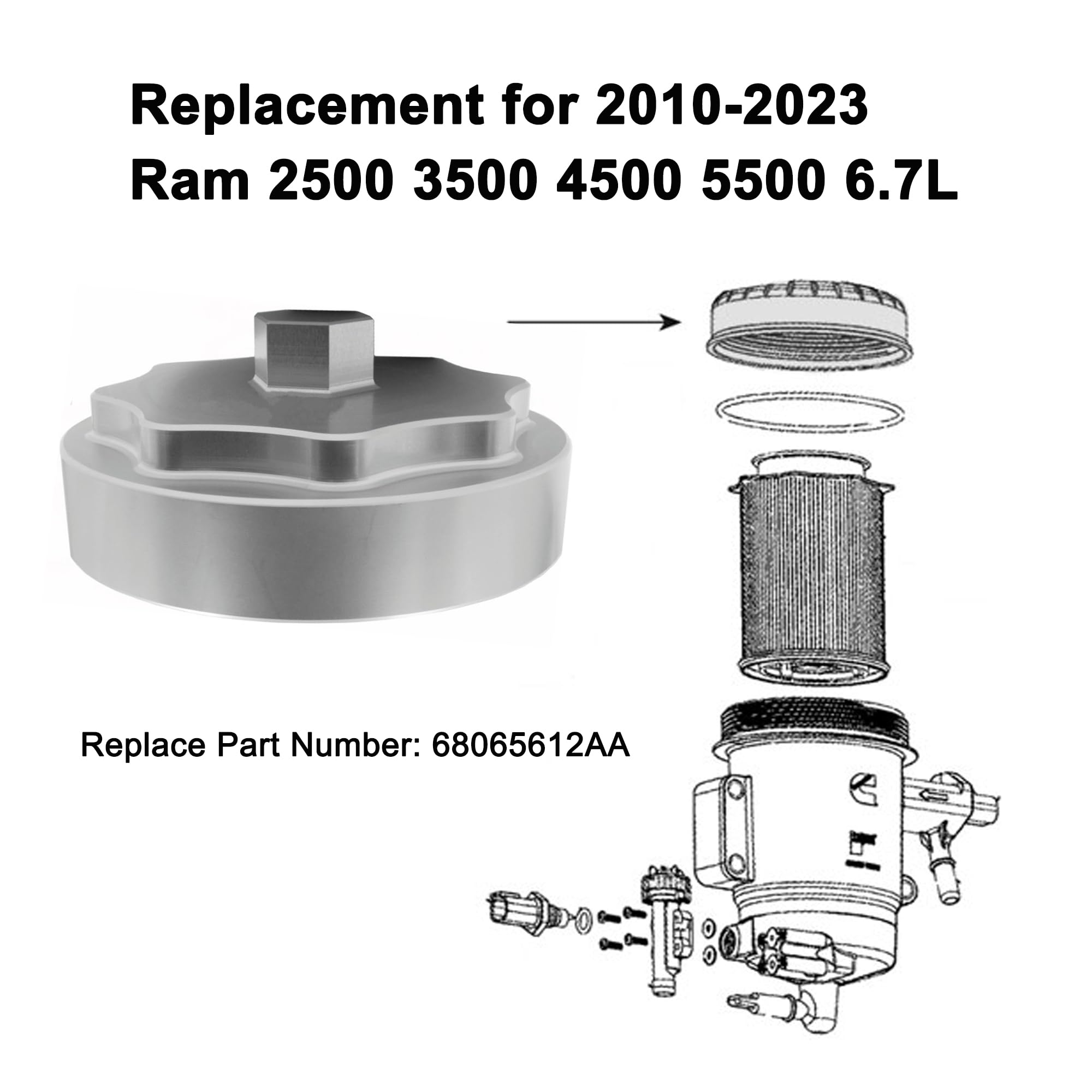 iFJF 68065612AA Fuel Filter Housing Cover Cap Replacement for 2010-2019 Ram 6.7L 2500 3500 4500 5500 Cummins Diesel Engine Bille