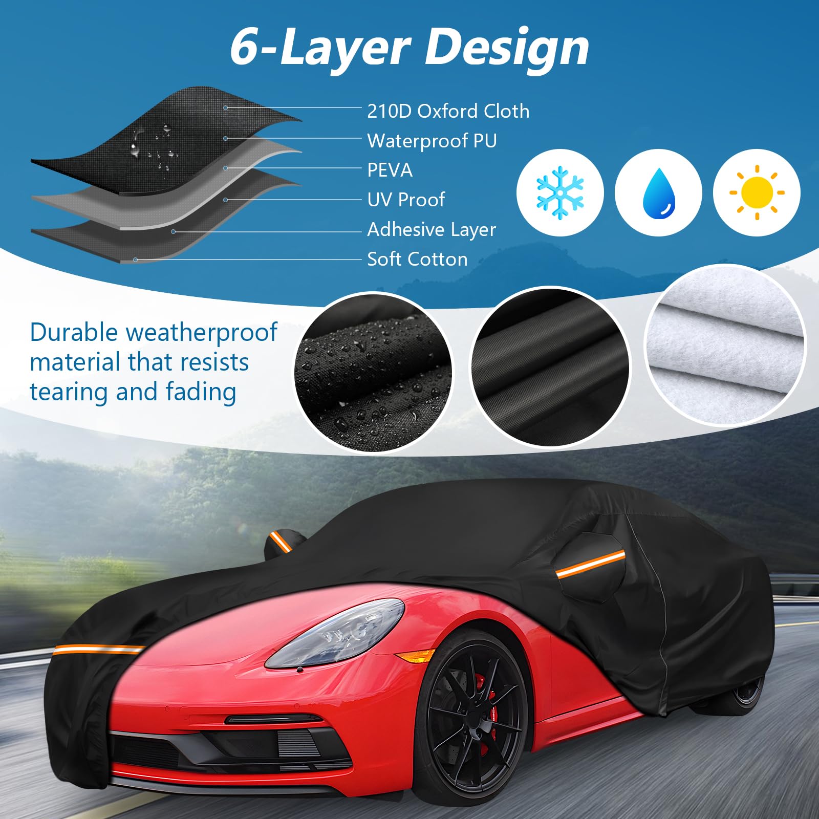 Car Cover For Porsche Cayman, For Porsche 718 (986/987/981), Spyder 1997-2025, Waterproof 210D Oxford Cloth And Cotton Outdoor C