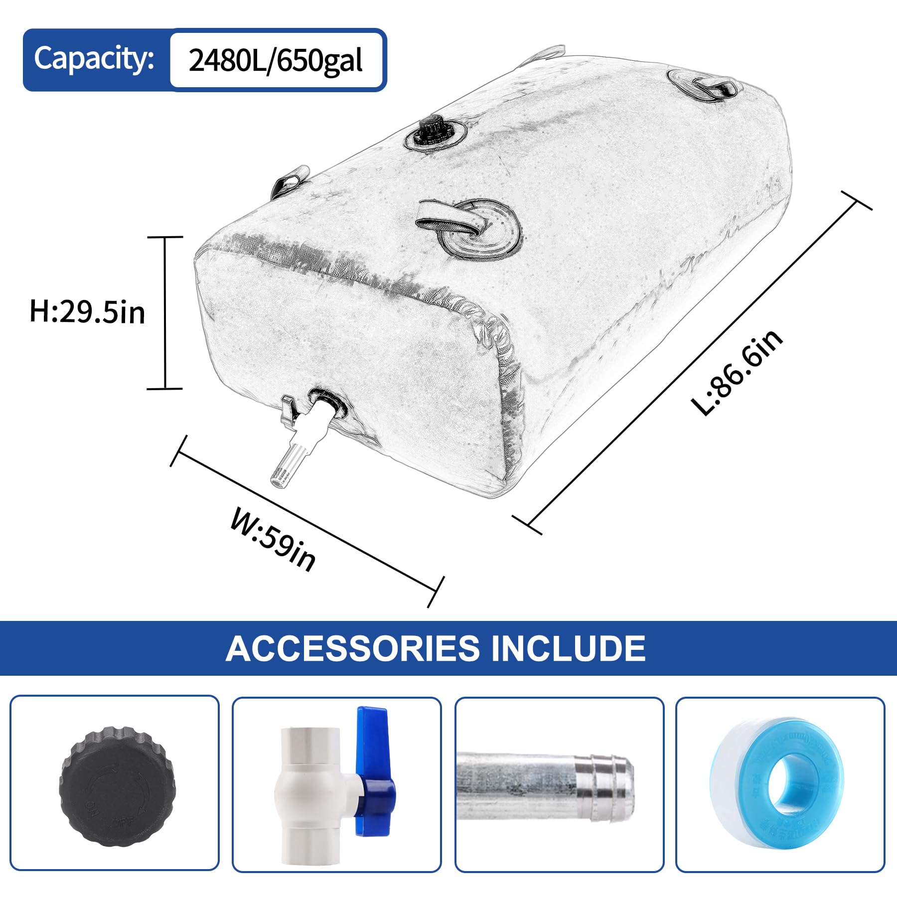 Ghosoone 2480 L/650 Gal Water Bladder Tank, Foldable Portable Water Storage Container, Emergency Water Bag For Rv, Truck Bed, Fi