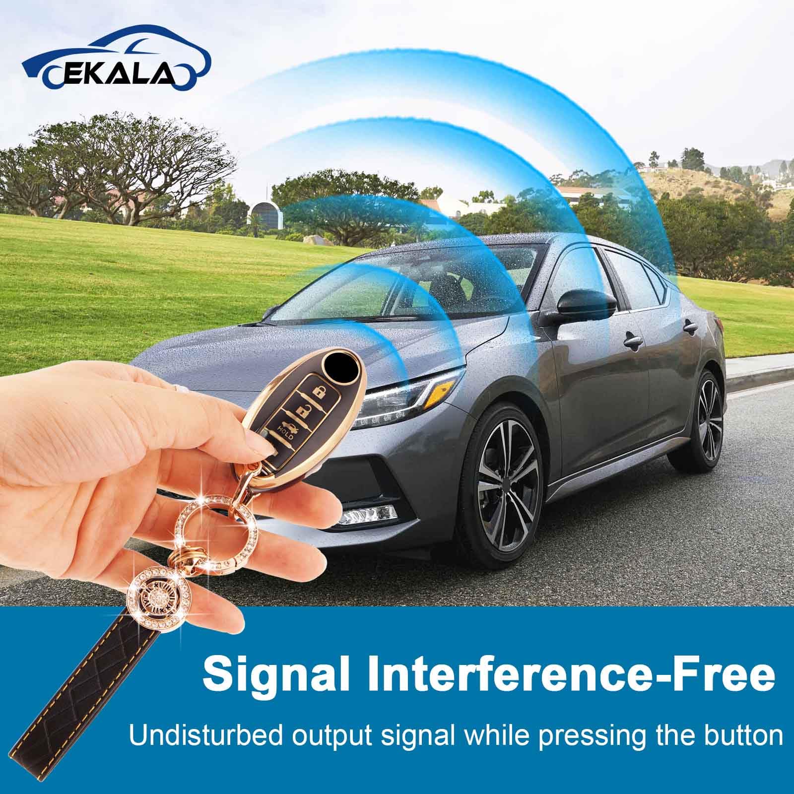 EKALA for Nissan Key Fob Cover Soft TPU Key Shells with Leather Keychain Lanyard Fit for Nissan Altima Armada Maxima Sentra Rogu