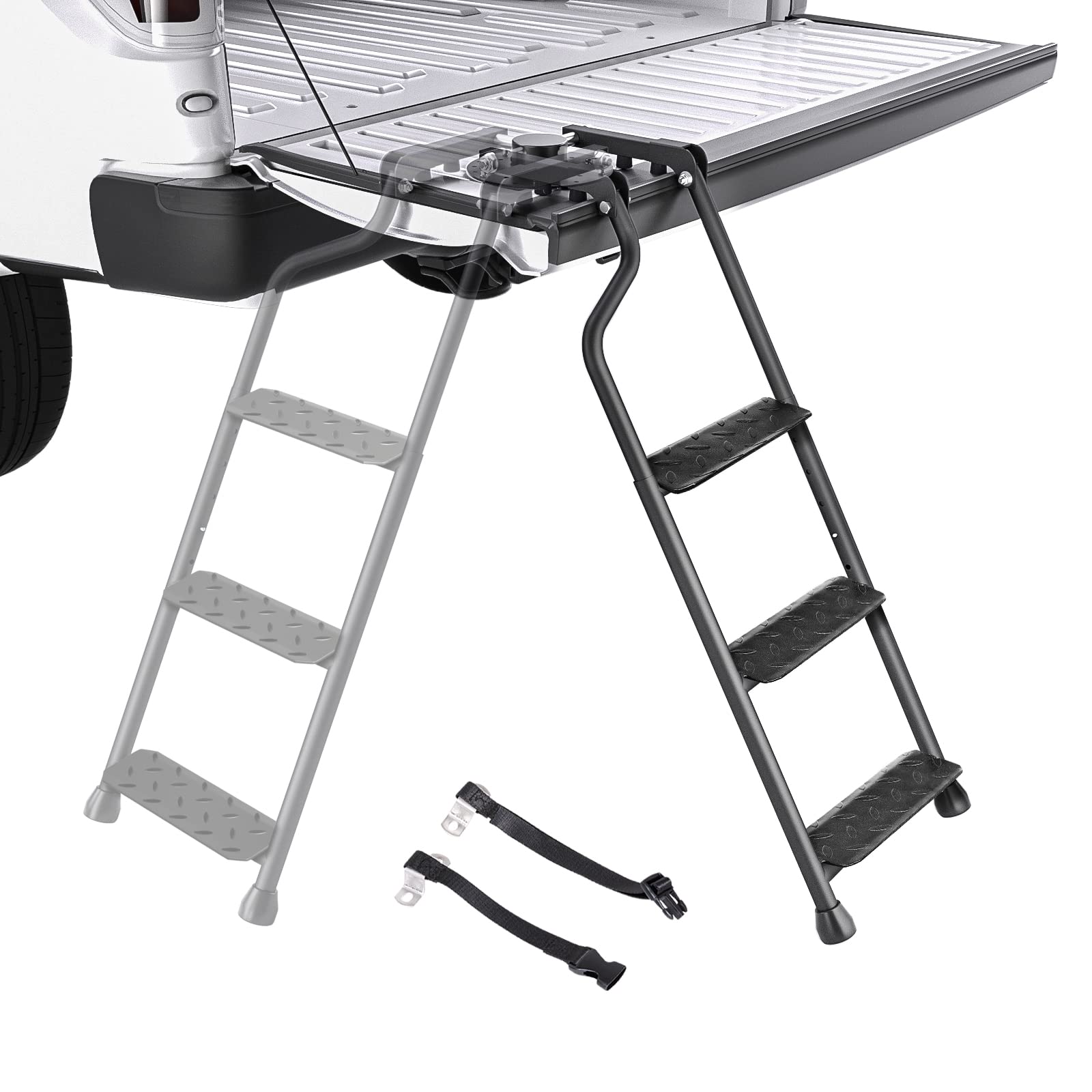 AA Product Tailgate Ladder Foldable Pickup Truck Tailgate Ladder with Wide Pedal NonSlip Sturdy for Truck Easy Install Durable
