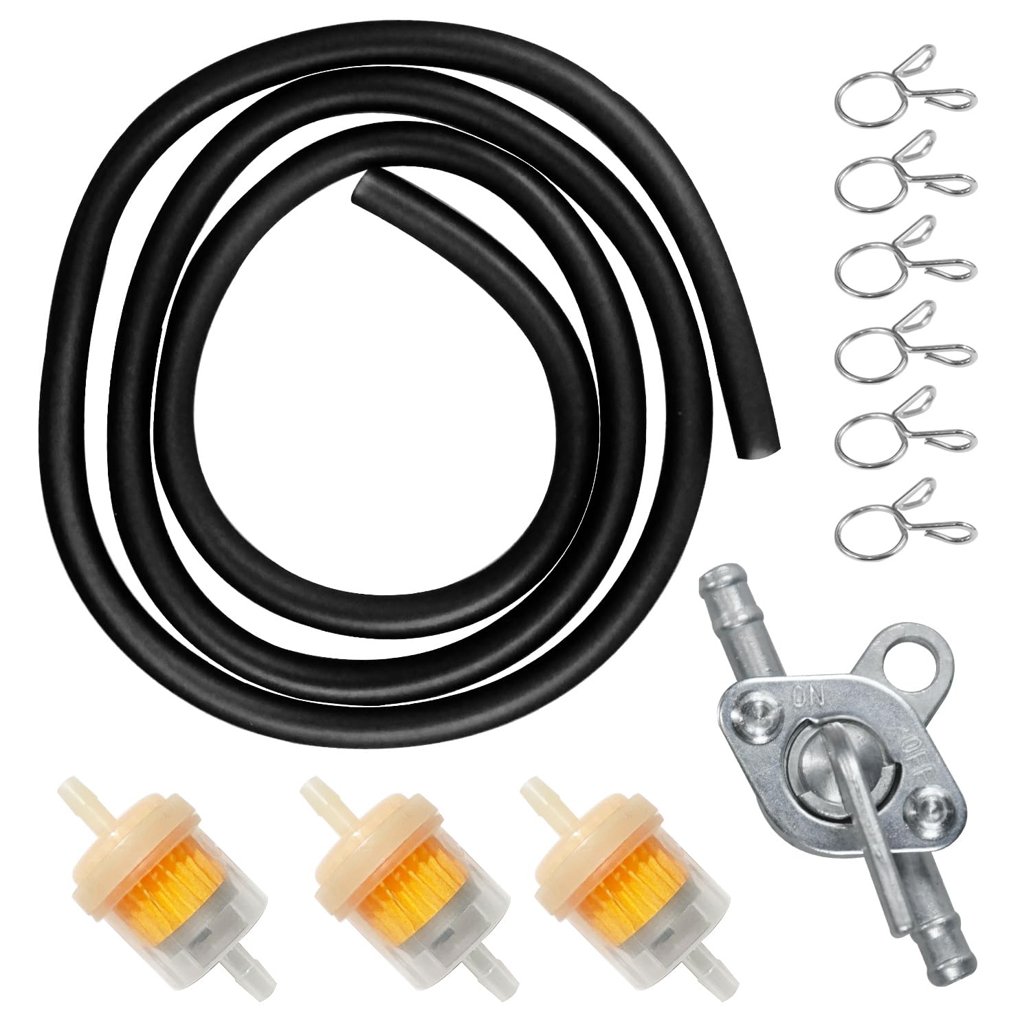 Holato Gas Fuel Line Hose Clamps Fuel Filters With Inline Shut Off Valve Petcock Set For 50Cc 70Cc 90Cc 110Cc 125Cc 150Cc Taotao Coolster Apollo Baja Atv Four Wheeler Dirt Pit Bike (Black)