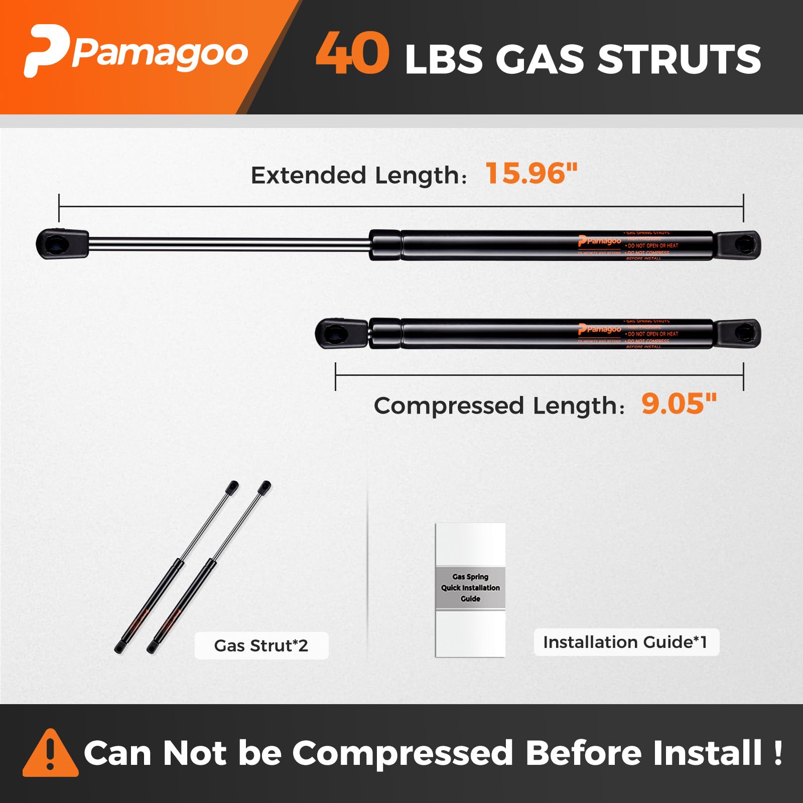 Pamagoo C16-19568 16 Inch 40 Lbs Gas Struts Spring Shocks For A.R.E Leer Topper Rear Window Camper Shell Truck Cap Snugtop Repla