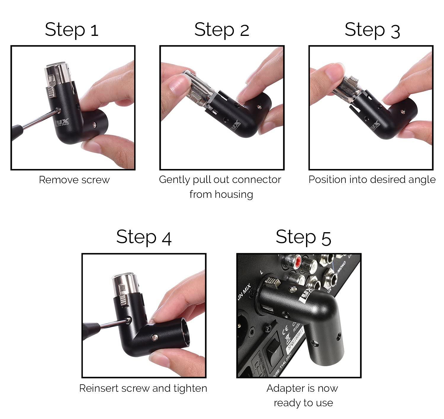 Lyxpro Xlr Angle Adapter Dual Male And Female Can Be Positioned To 4 Different Angles Right Left And 90 Degree Great For Mixers