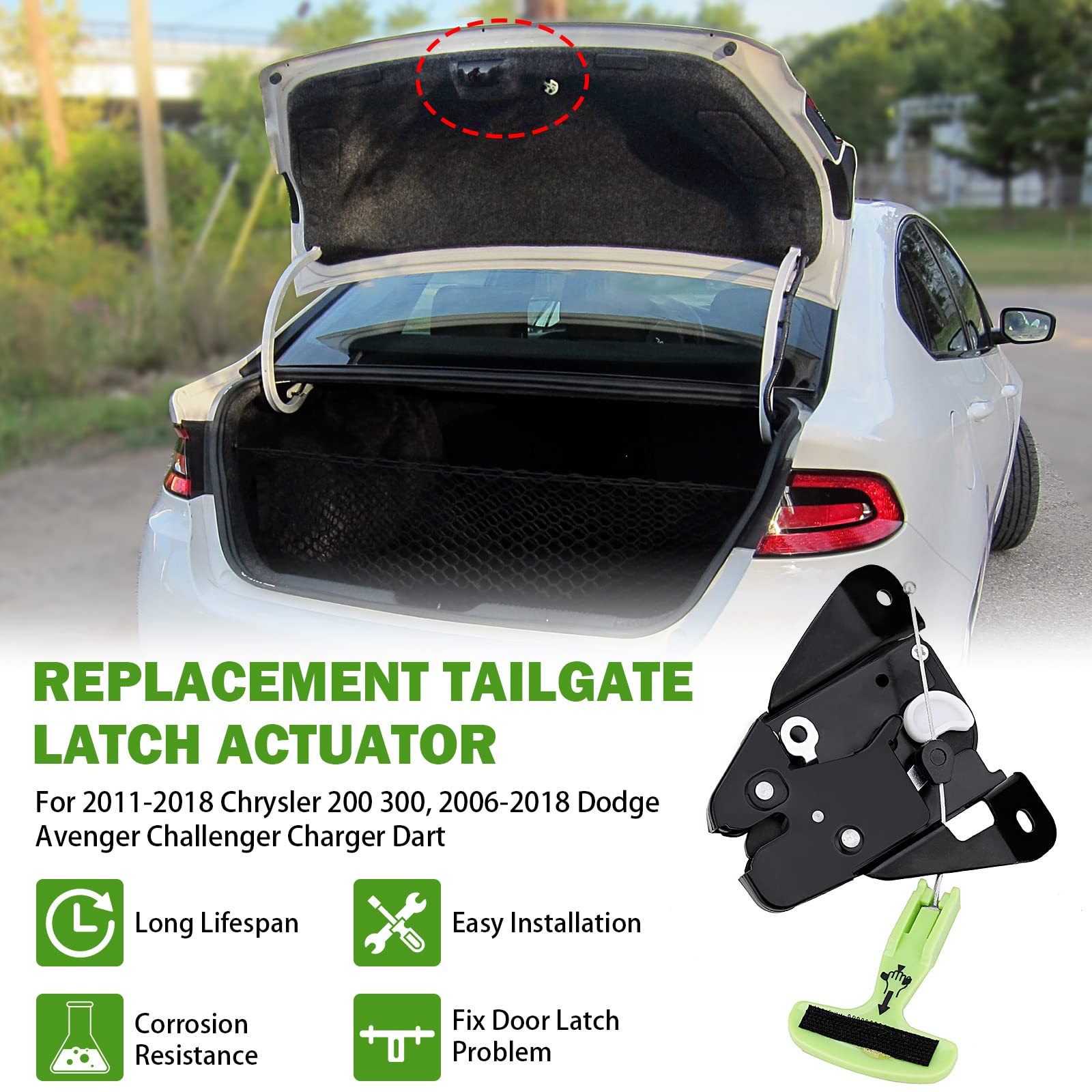 Trunk Lock Latch Actuator Motor For 2006-2018 Dodge Charger Rt Sxt Challenger Avenger Dart, 2011-2018 Chrysler 300 200 Tailgate Rear Truck Lock Assembly Trunk Actuator 5056244Aa 5056244Ab 931-714