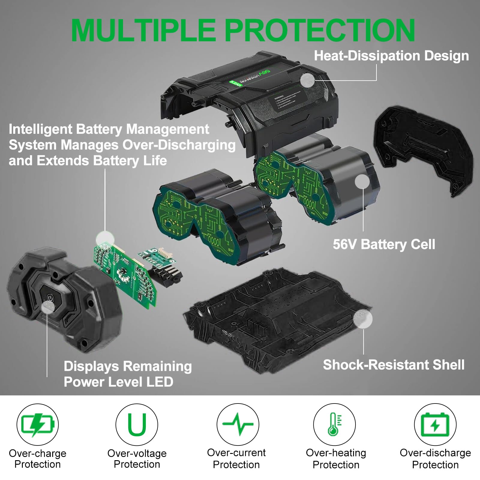 Jgspj 56V 5.2Ah Lithium Battery Replacement For Ego 56V Battery Ba2800 Ba2800T Ba4200 Ba1400 Ba1400T Ba4200 Compatible With St15
