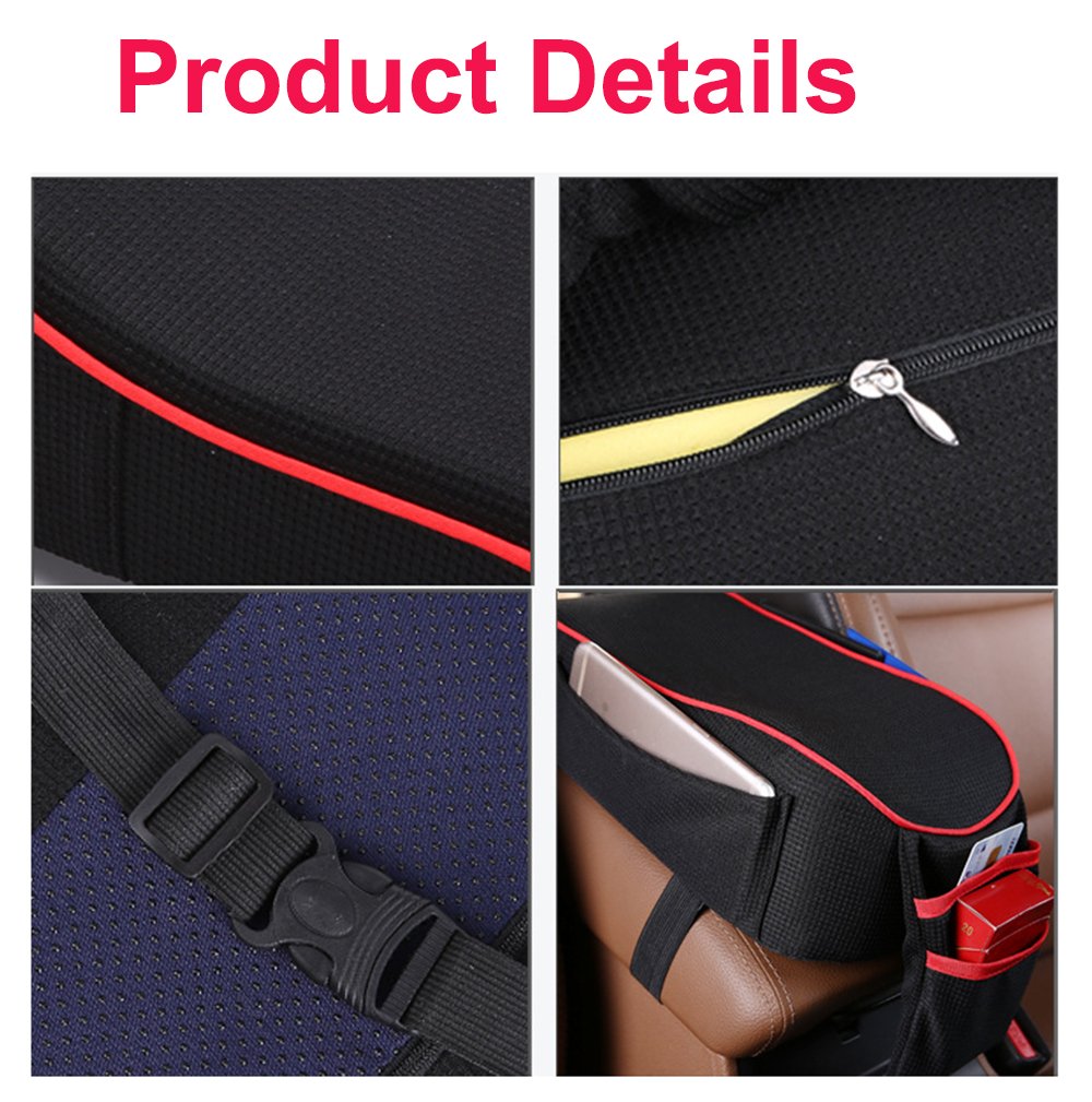 Mlovesie Auto Center Console Armrest Pillow, Memory Foam Car Armrest Cushion With Phone Holder Storage Bag Universal Fit For Mos