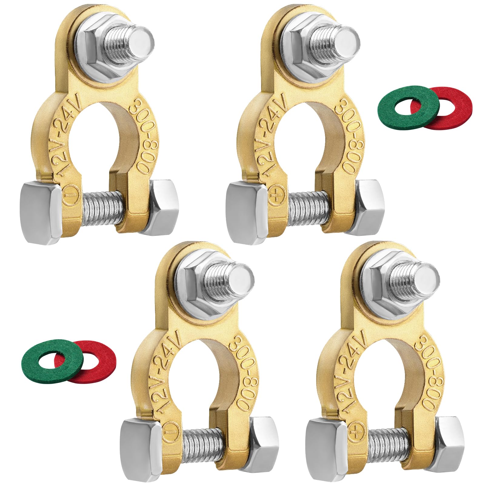 Battery Terminal Connectors 2 Pair, Battery Terminals M8 X 21Mm Bolt, Battery Cable Ends Pure Copper With Anti-Corrosion Pad For