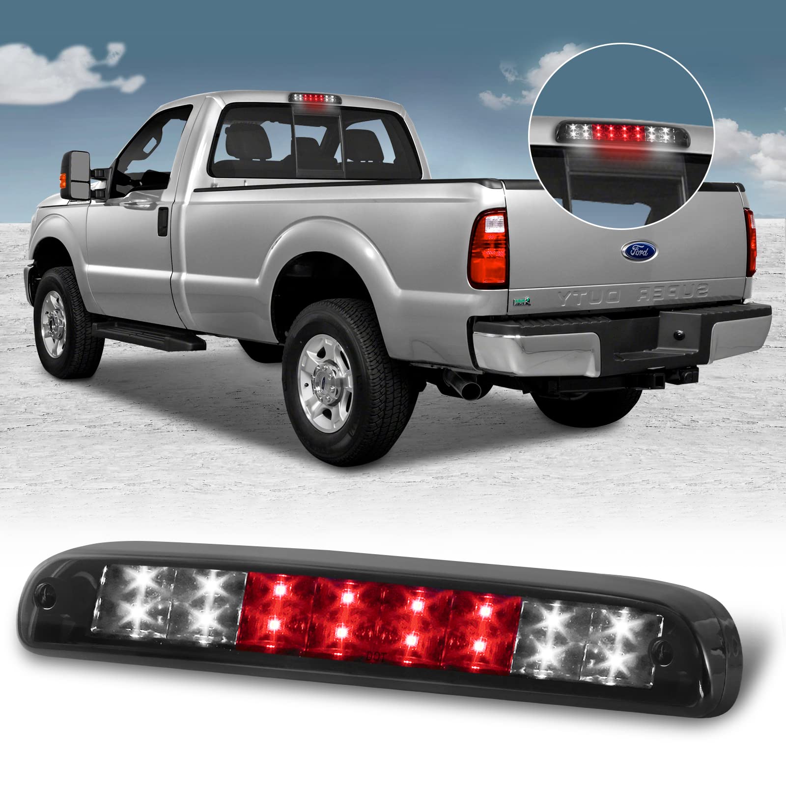 Replacement For Ford F-250 F-350 F-450 F-550 Super Duty 1999-2016 /Ford Ranger 1993-2011 Black Lens Black Housing Tail High Moun