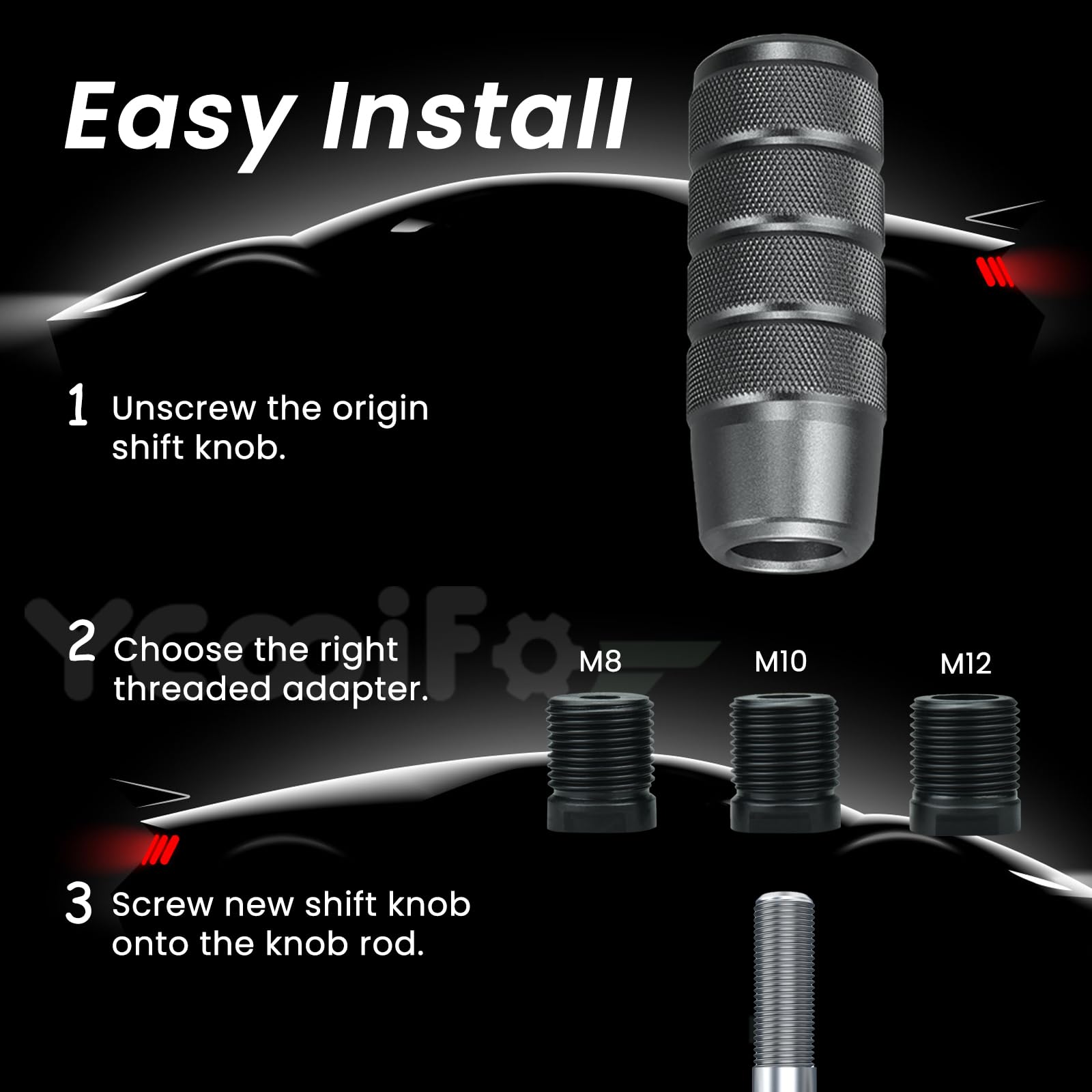 YCooiFo 3.78 Aluminum Weighted Shifter Knob - Grey Manual Gear Shift for Universal M8 M10 M12 Transmissions