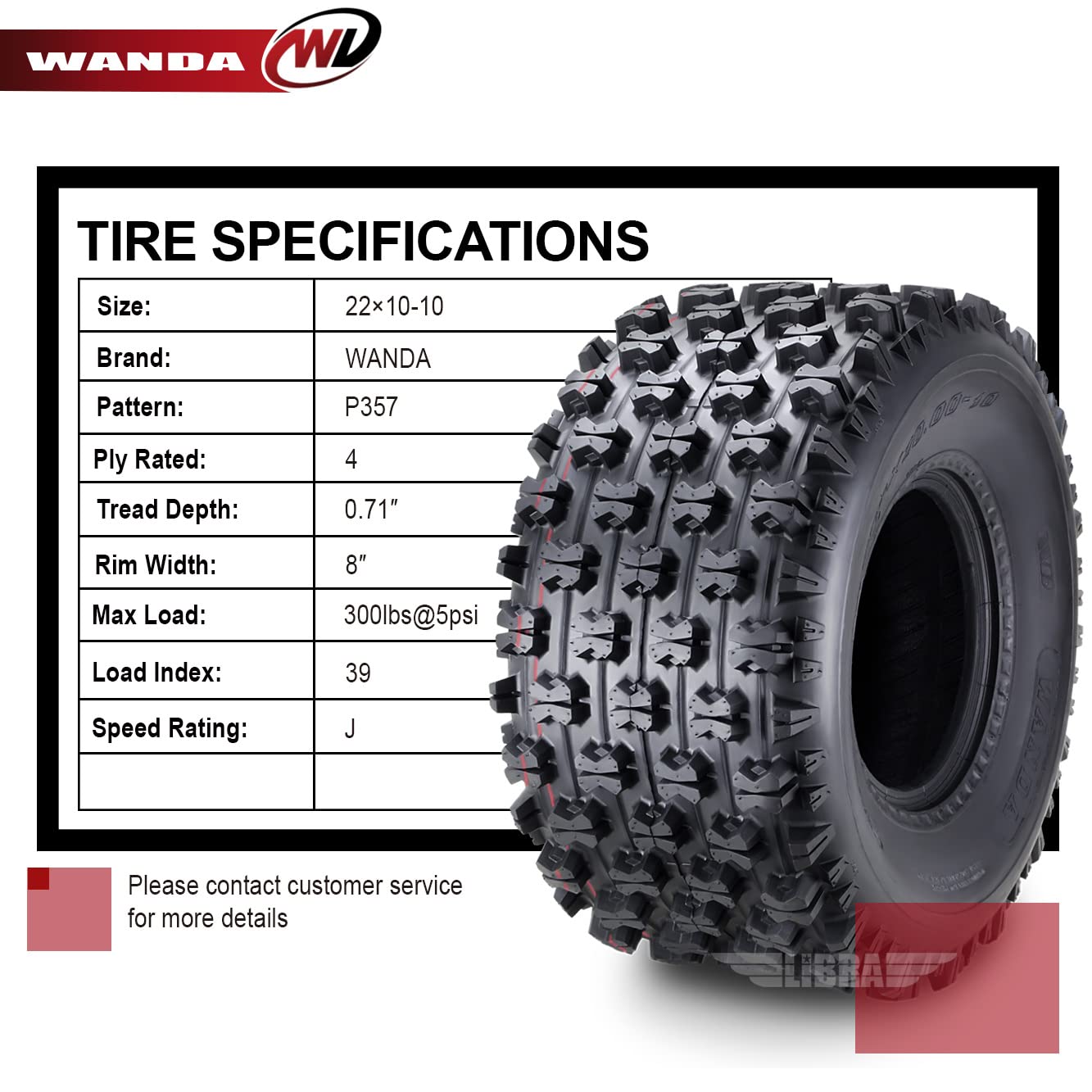 Wanda Set 2 Sport Atv Tires At 22X10-10 22X10X10 P357 Gncc (Grand National Cross Country) Race Tire 0.71'' Lugs 10089