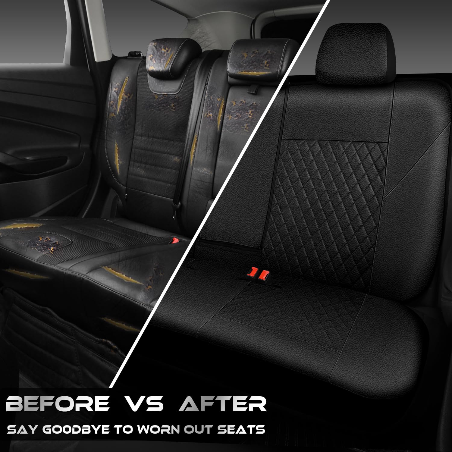 Car Pass Faux Leather Back Seat Cover, Universal Quilting Waterproof Bench Rear Seat Cover Universal Car Seat Cover Fit 95% Auto