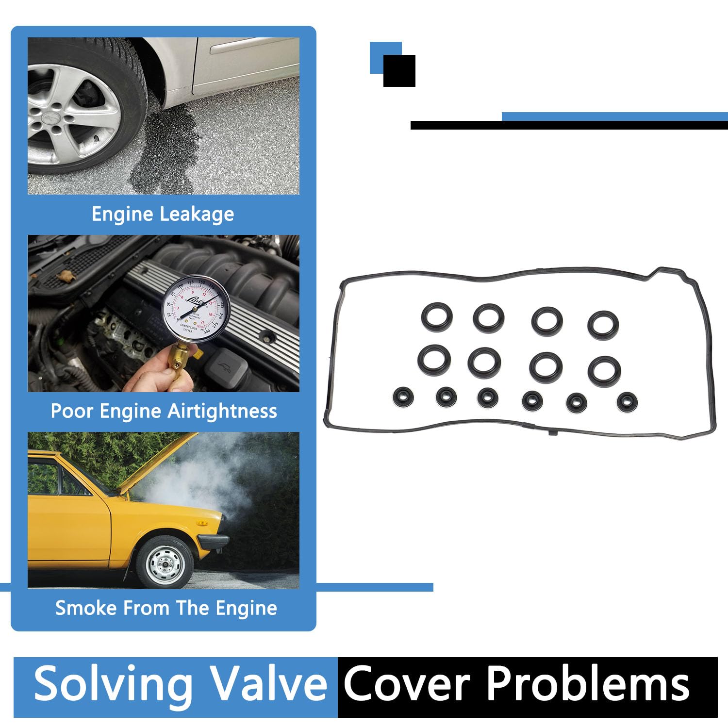 VS50614R Valve Cover Gasket Set Compatible with 2002-2015 Honda Accord, Civic, CR-V, Element, Crosstour 2004-2015 Acura CSX ILX