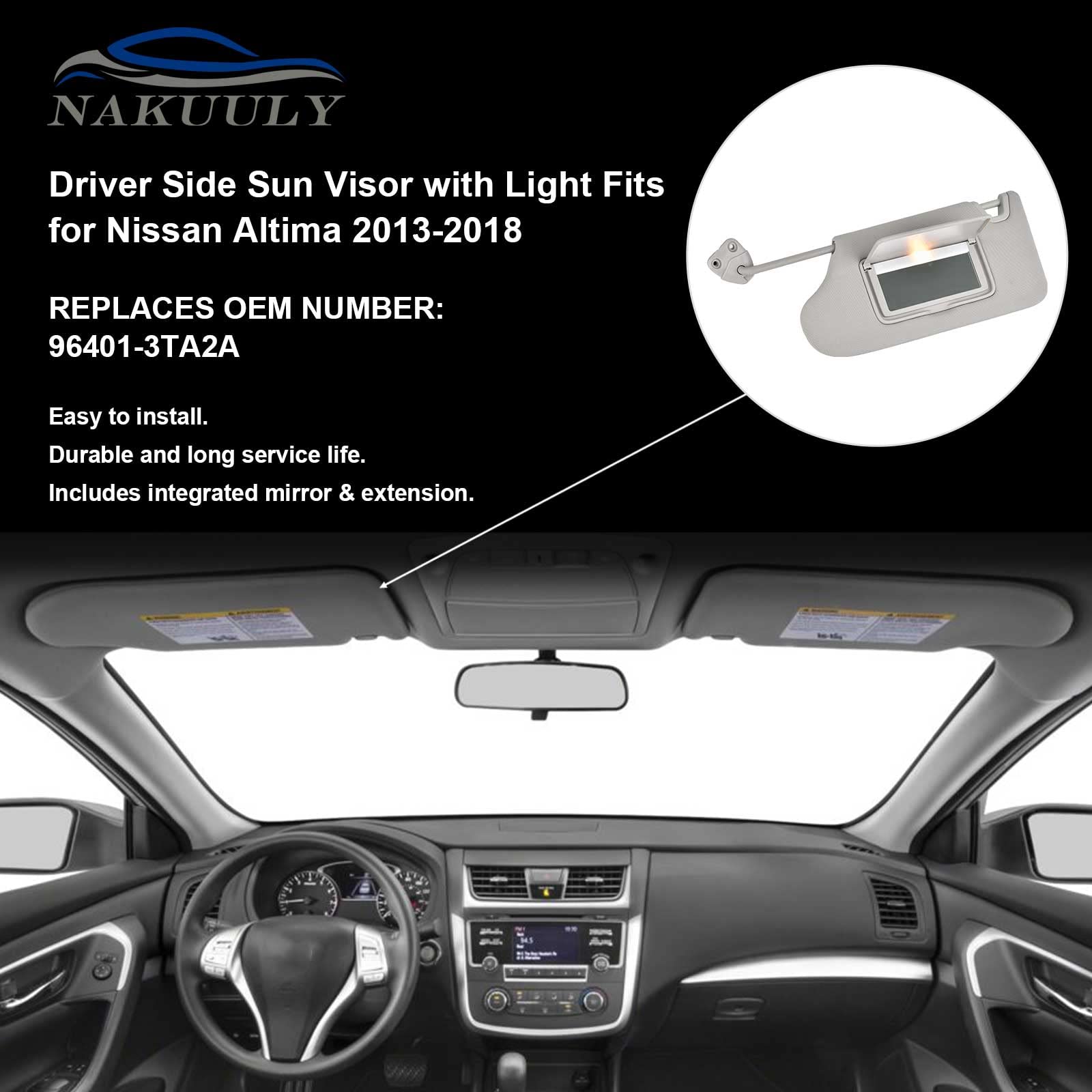 Nakuuly Left Driver Side Sun Visor Gray With Light, Without Sunroof Compatible With Nissan Altima 2013 2014 2015 2016 2017 2018 Replaces # 96401-3Ta2A