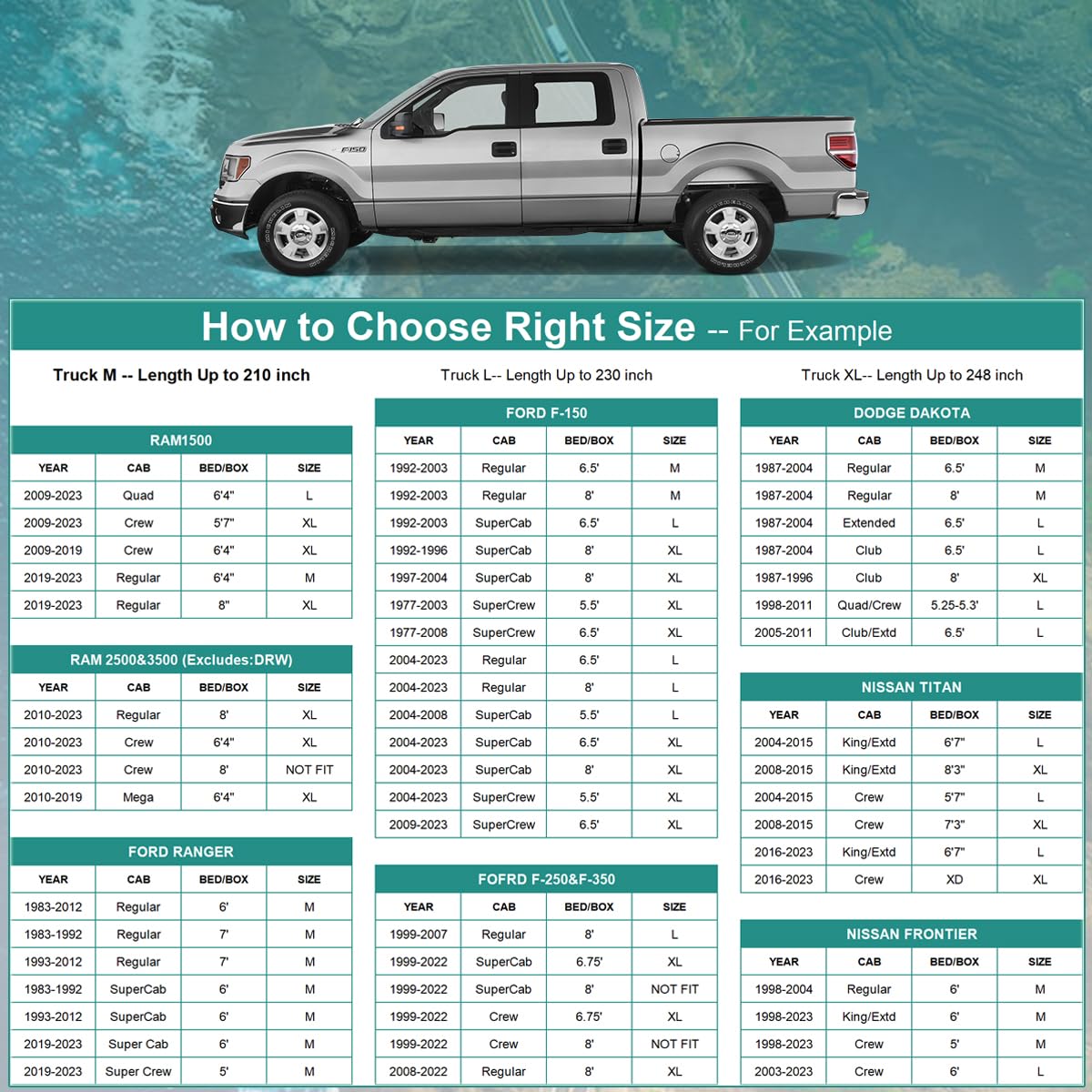 Gunhyi Pickup Truck Cover Waterproof All Weather, 6 Layer Full Size Cover Universal Fit Chevy S10/C10, Ford F100, Ram 1500, Silv