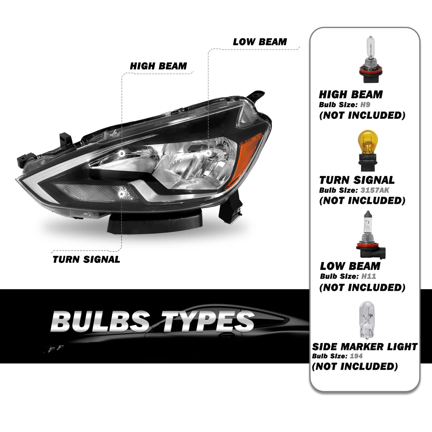 Sockir Halogen Headlight Assembly Compatible With 2016-2019 Nissan Sentra Headlamp 4-Door Sedan Left Driver Side