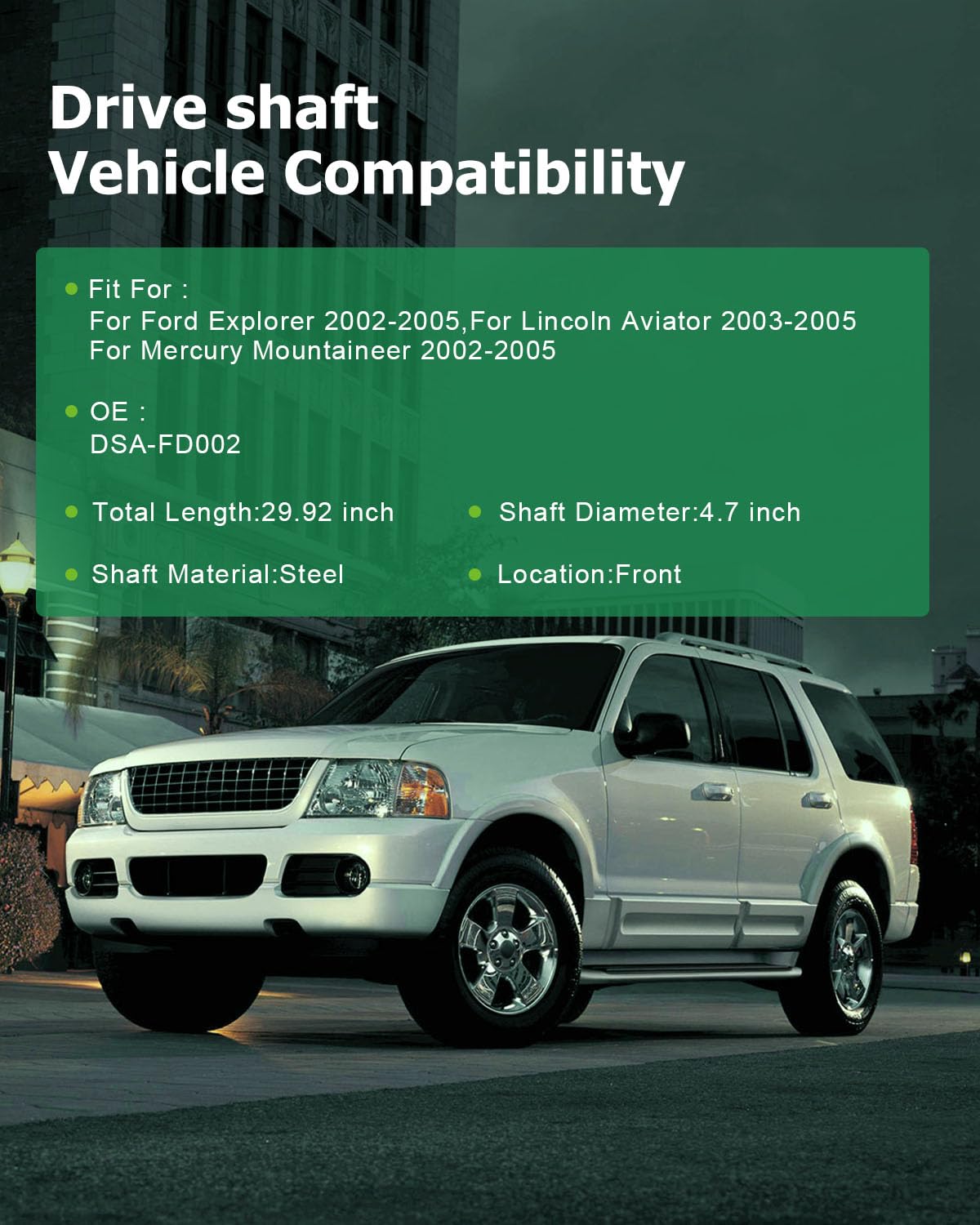 Scitoo 29.92'' Front Drive Shaft Assembly Propeller Shaft Compatible For Ford Explorer 2002-2005,For Lincoln Aviator 2003-2004,F