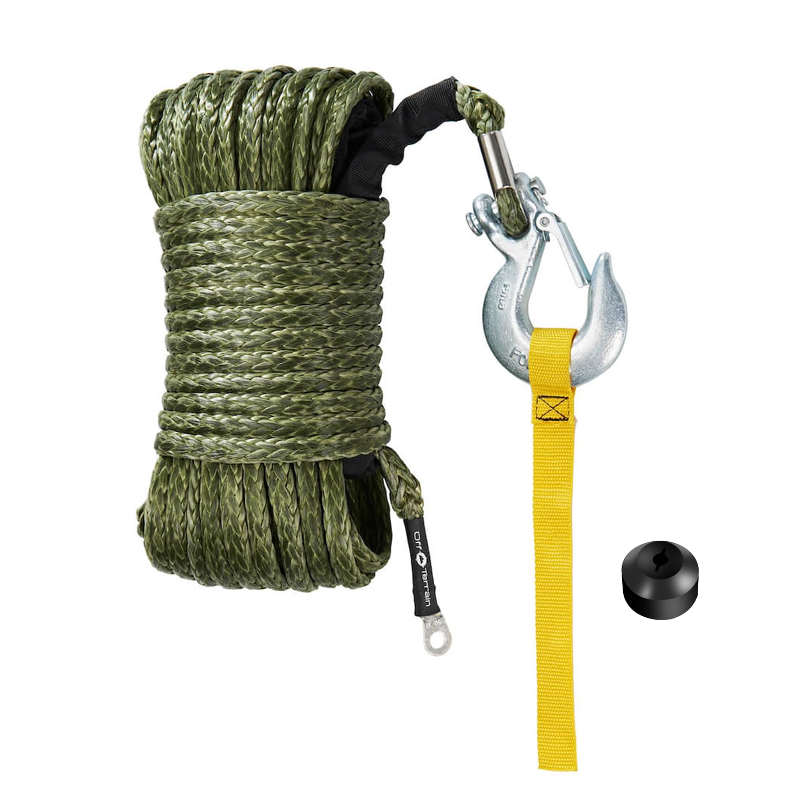 Off Terrain Synthetic Winch Rope Kit, 3/8In X 95Ft, Rated 18,720 Lbs Winch Cable Replace Kit + Winch Hook & Stopper