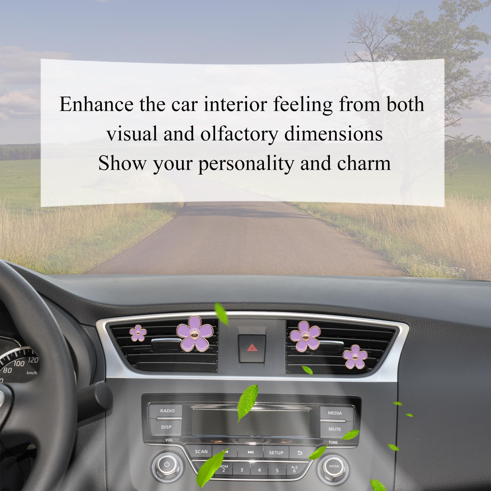 Oriesse Cute Flowers Air Vent Clips Car Air Freshener,4Pcs Purple Girly Daisy Flower Car Accessories For Women,Lavender Car Deco