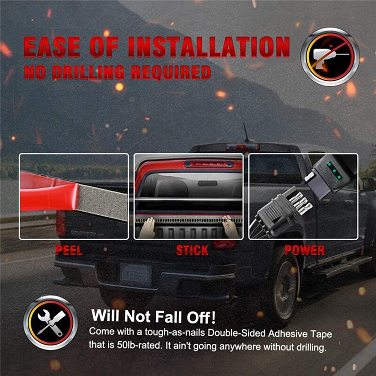 Triple Row LED Tailgate Light Bar 60 Inch LED Flexible Strip for Truck 5 Functions Red White Yellow Switchback, Sequential Turn