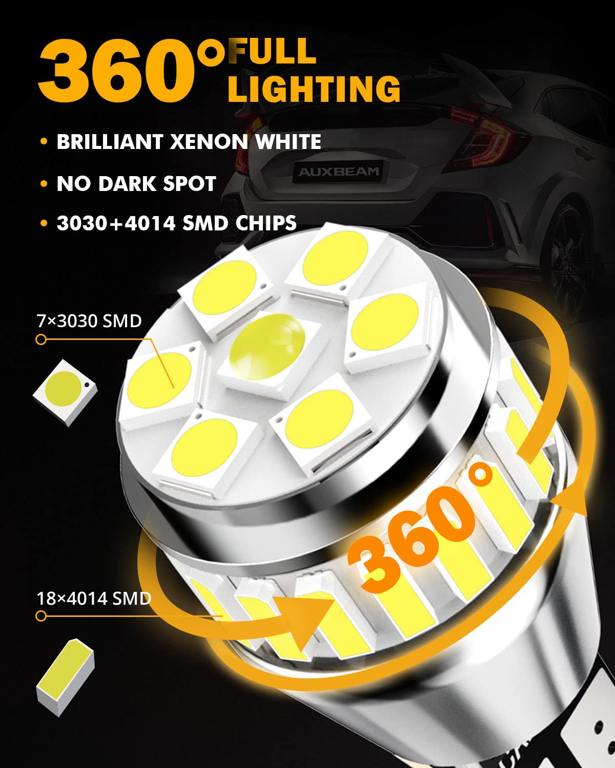 Auxbeam 912 921 Led Bulb For Backup Reverse Light Bulbs, 4000 Lumens 400% Brighter Super Bright Canbus Error Free 906 904 922 W1