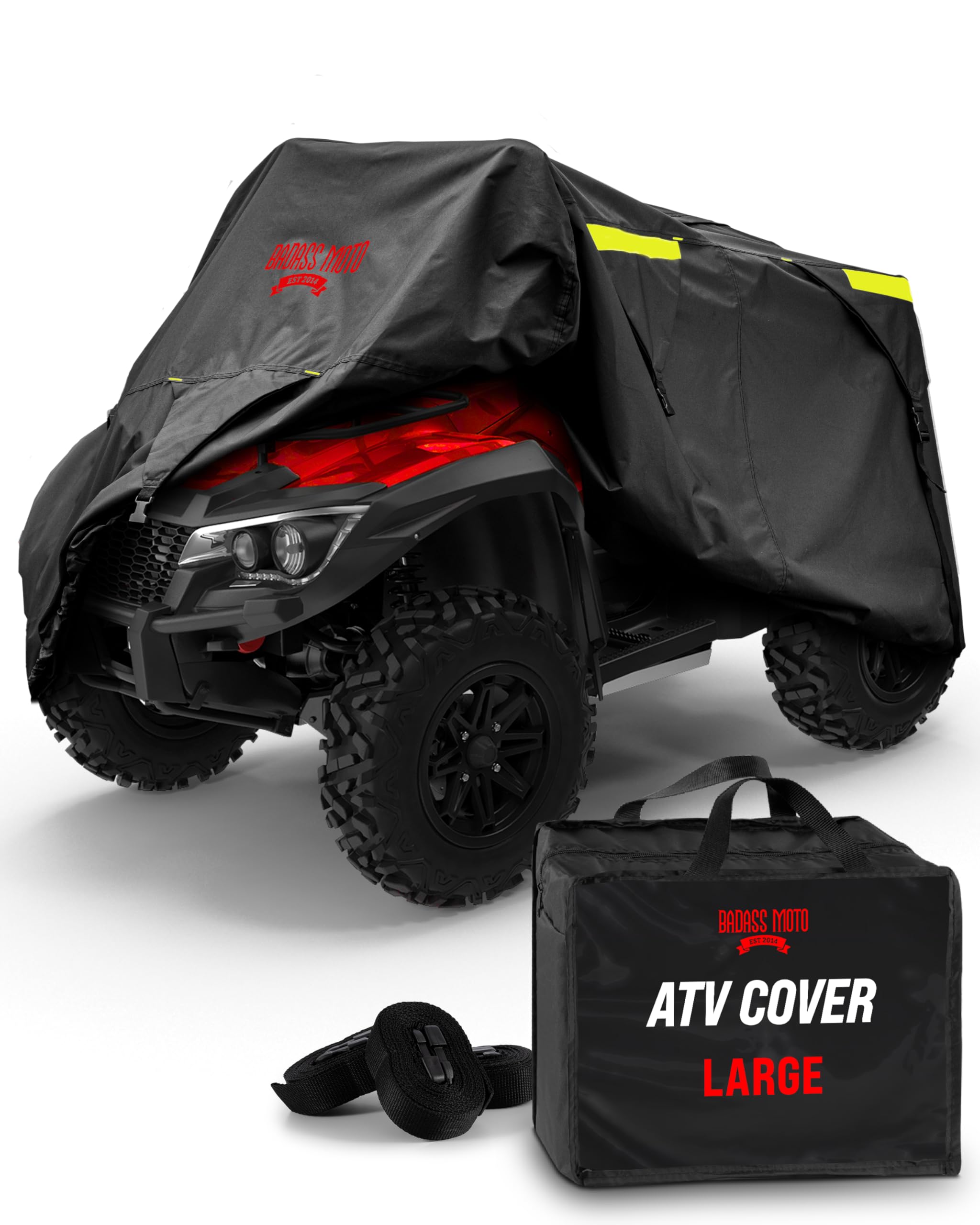 Badass Moto Heavy Duty Triple Waterproof 4 Wheeler Cover - Rip Resistant Night Reflective Quad Four Wheeler ATV Cover with Advan