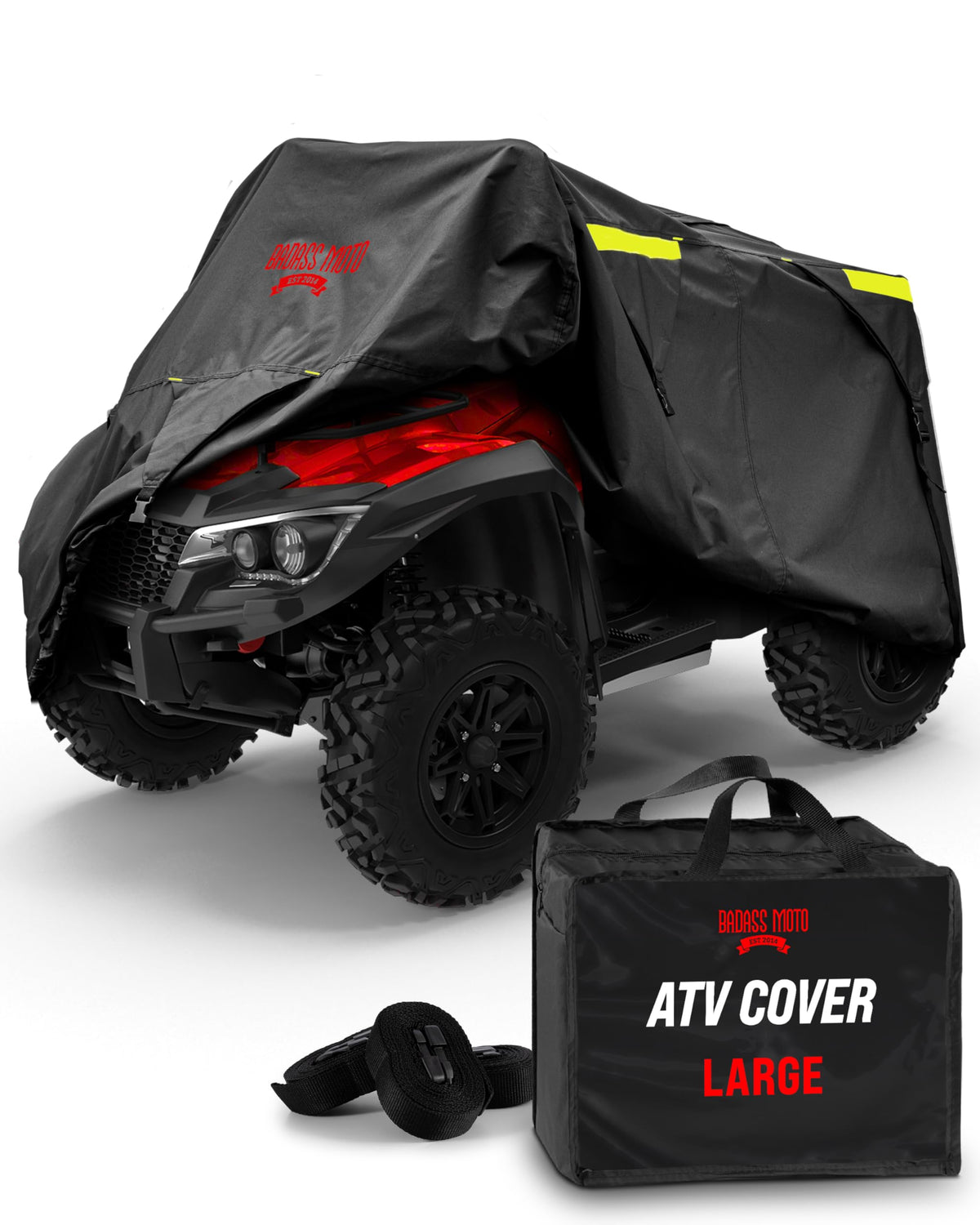 Badass Moto Heavy Duty Triple Waterproof 4 Wheeler Cover - Rip Resistant Night Reflective Quad Four Wheeler ATV Cover with Advan