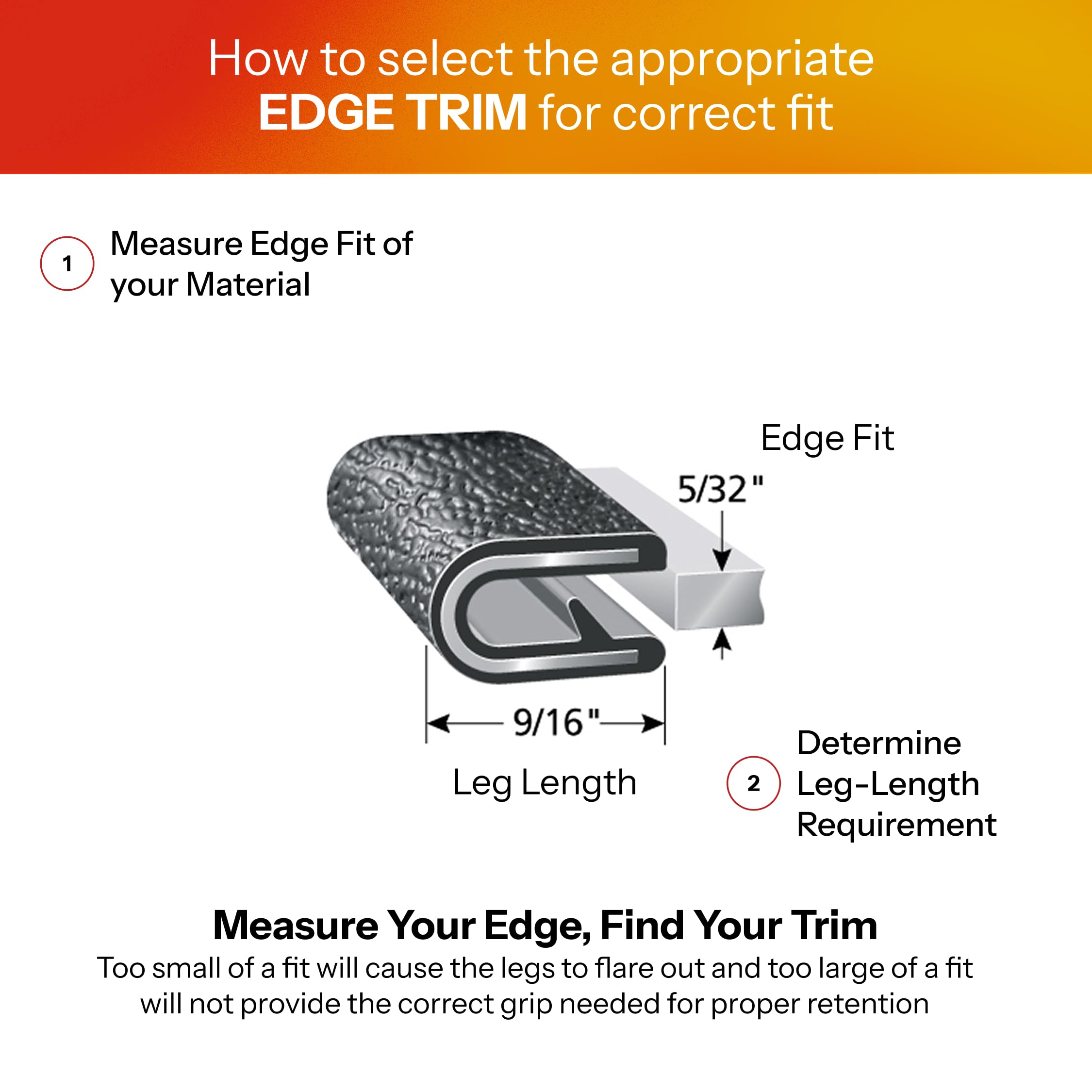 Trim-Lok Edge Trim - Fits 5/32Inch Edge, 9/16Inch Leg Length, 25' Length, Black, Pebble Texture - Flexible Pvc Edge Protector Fo
