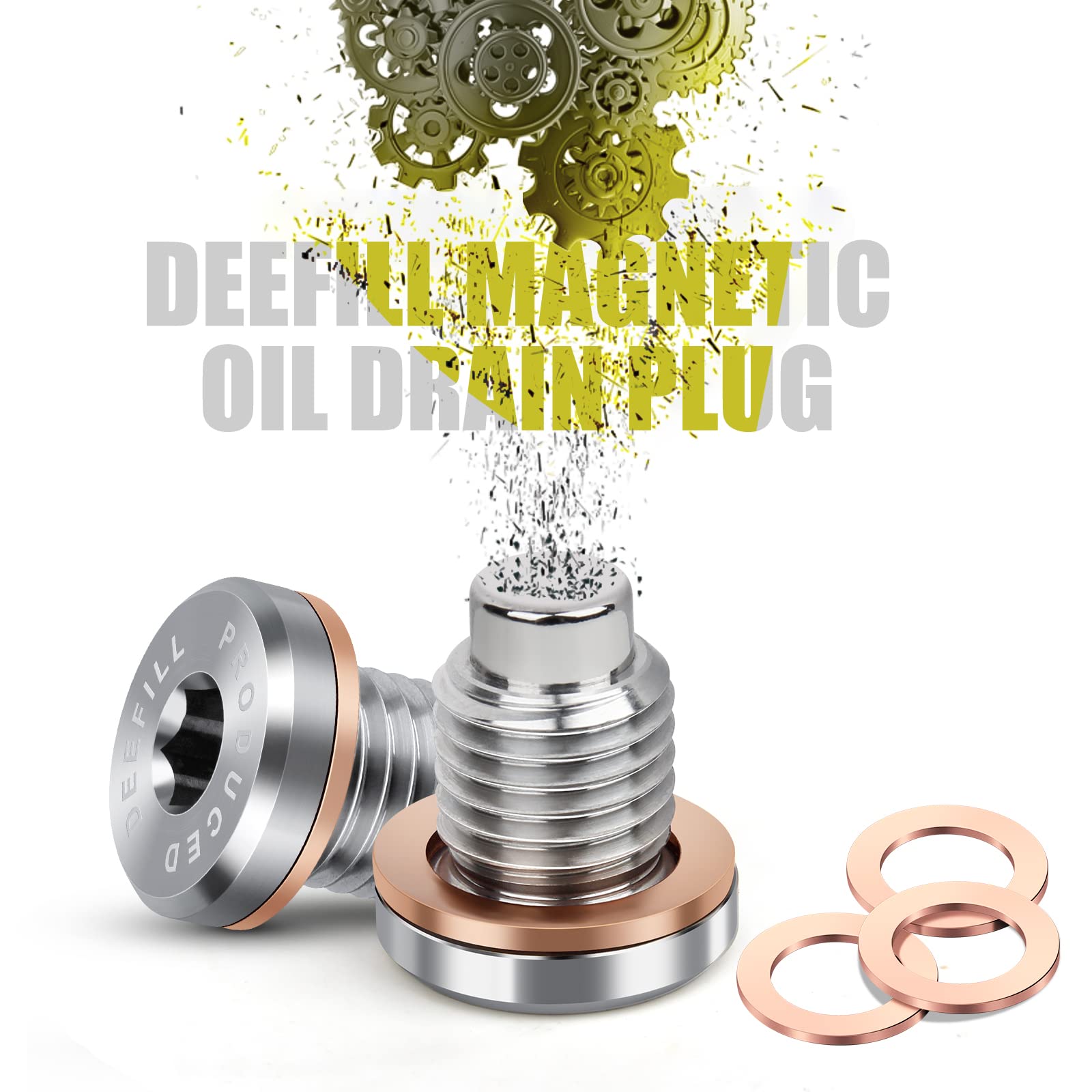 DEEFILL Magnetic Stainless Steel Crankcase Engine Oil Drain Plug with Copper Washer Fit for CR250 CR480, Polaris RZR Sportsman R