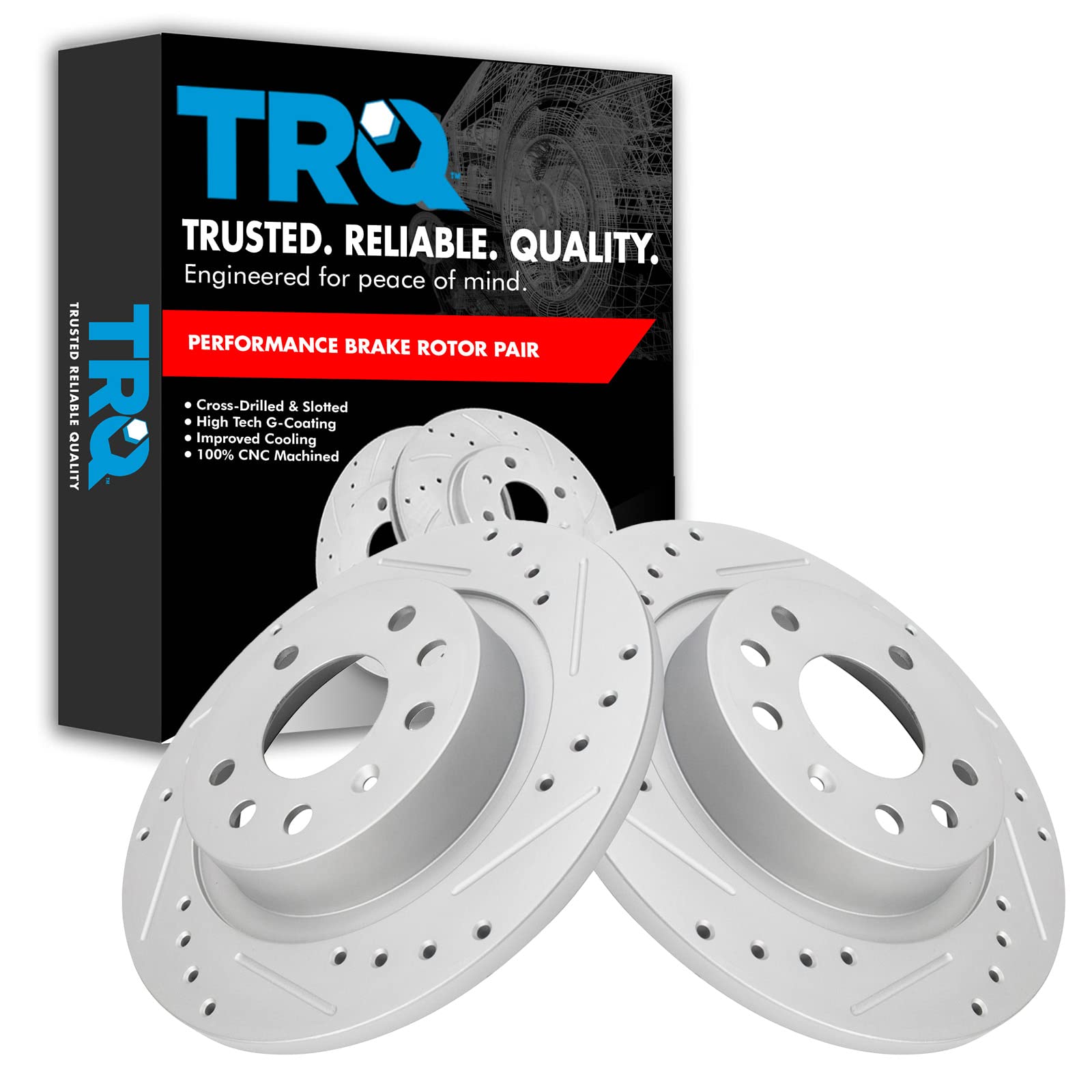 Trq Rear Performance Brake Rotors Set Solid Premium G-Coated Compatible With 2003-2011 Saab 9-3 2010 9-3X