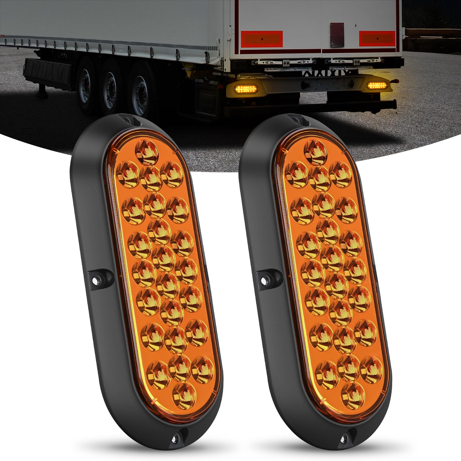 Nilight 6Inch Oval Tail Light 2Pcs Amber 24Led Turn Signal Lights Surface Mount Sealed Ip67 Waterproof For 12V Caravan Truck Rv