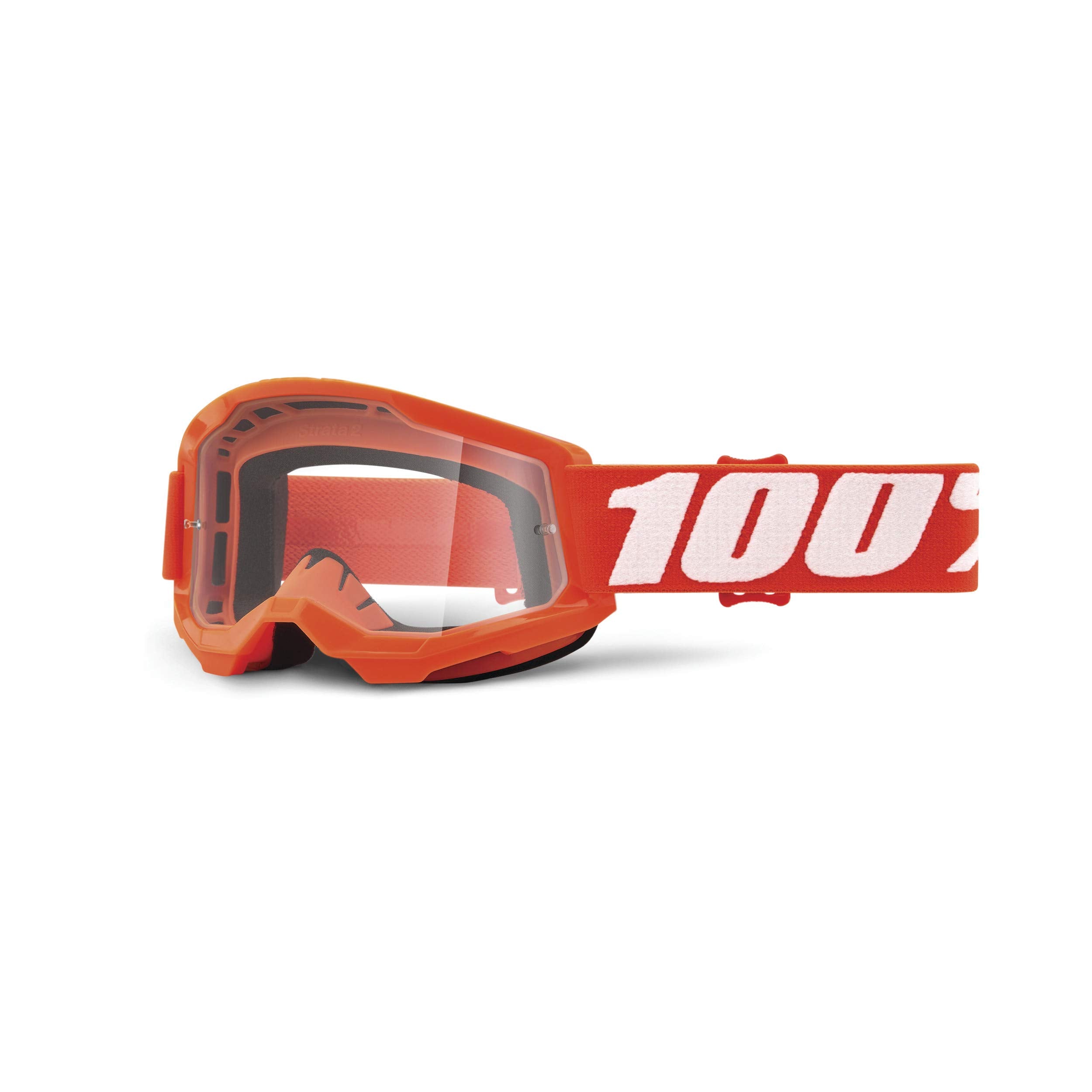 100% Strata 2 Youth Motocross & Mountain Bike Goggles - Mx And Mtb Racing Protective Eyewear (Orange - Clear Lens)